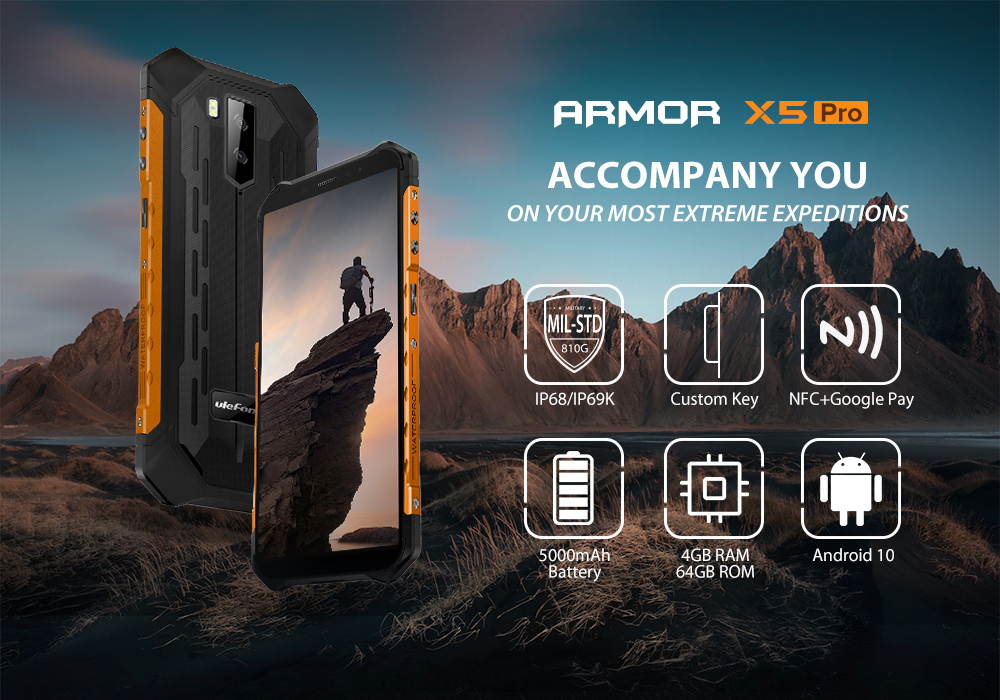Madeng Armor X5 Pro Rugged Mobile Phone IP68/IP69K Waterproof 4GB 64GB Android 10.0 Smartphone Octa Core CellPhone NFC 5000mAh