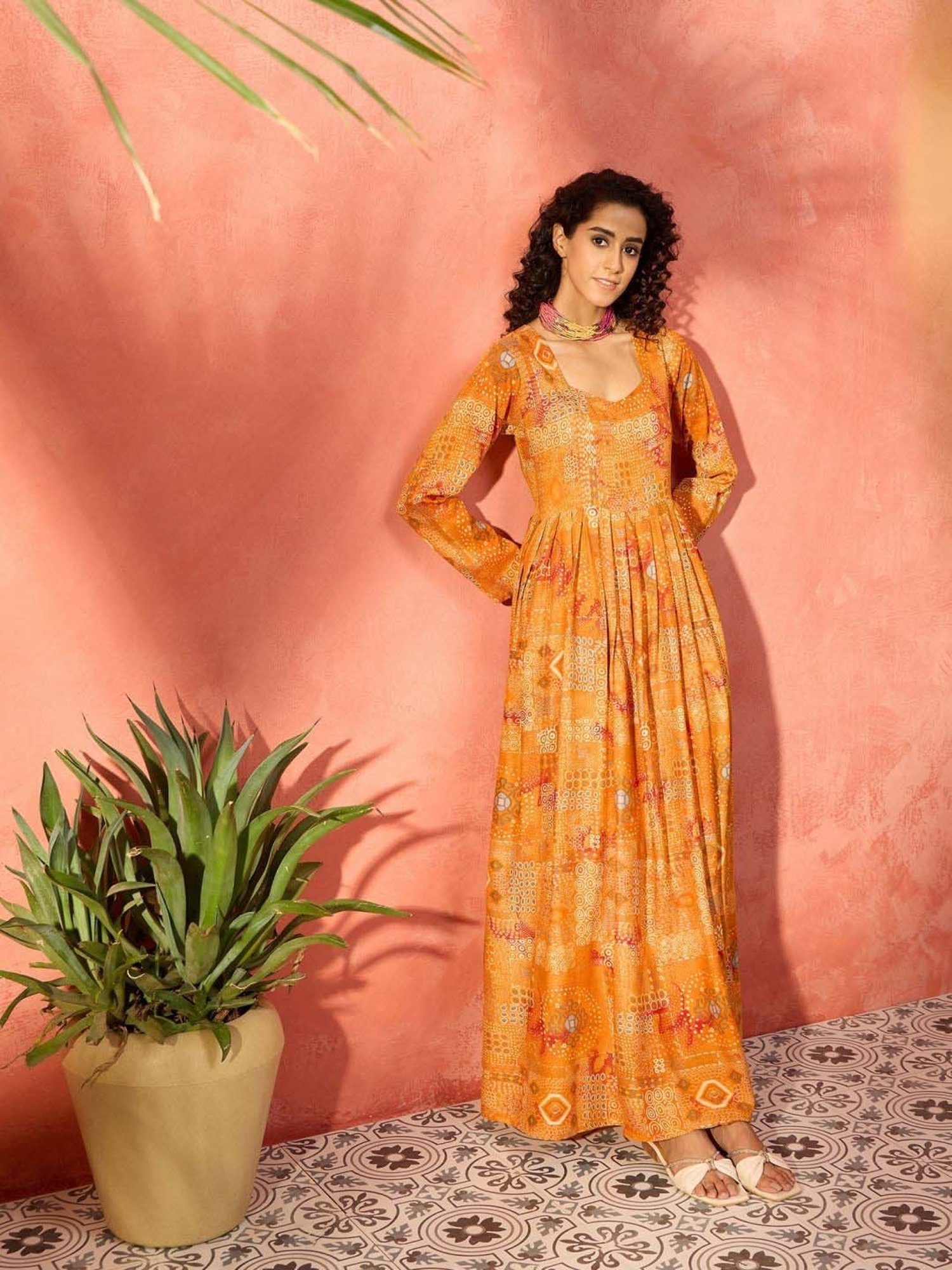 Inweave Orange Printed Maxi Dress