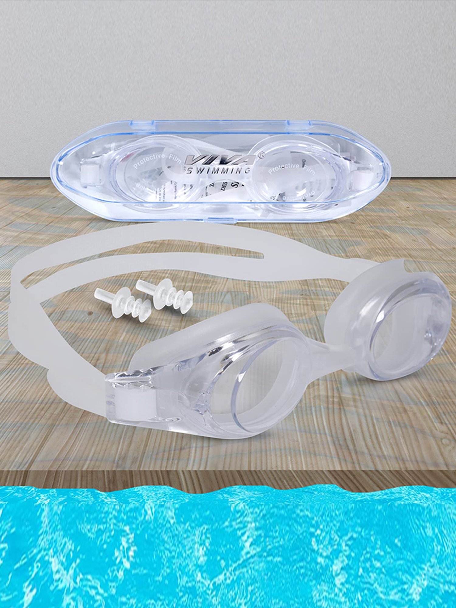 Viva Swimming Flex Double Silicone Strap Swimming Goggle (White)