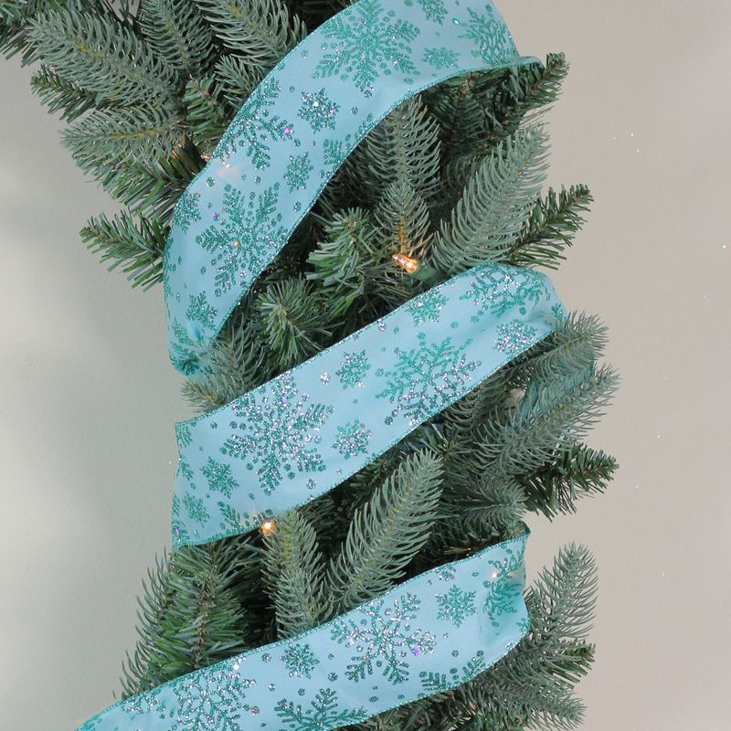 Northlight Sparkly Aqua Blue Snowflake Christmas Wired Craft Ribbon 2.5" x 16 Yards