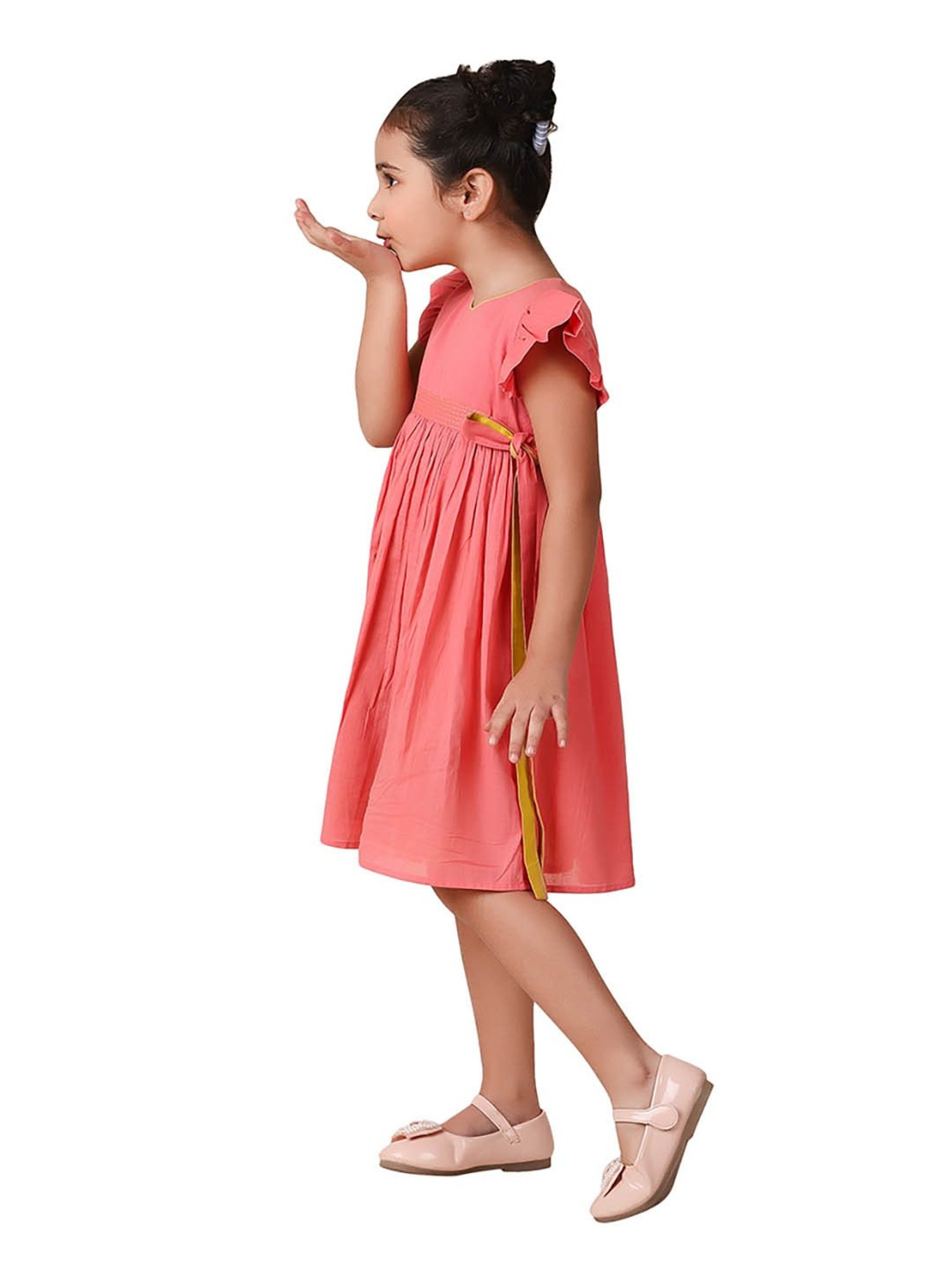 Fabindia Kids Coral Solid Dress