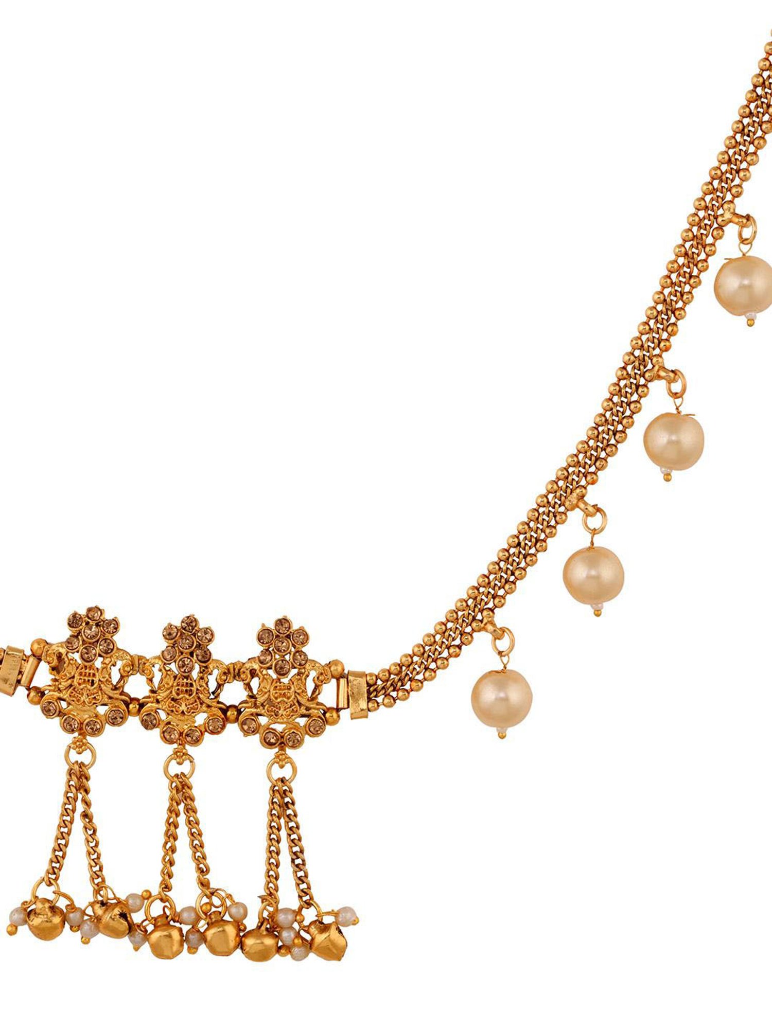 Saraf Rs Jewellery Gold Plated Kemp Stone Studded Pearl Beaded Kamarbandh