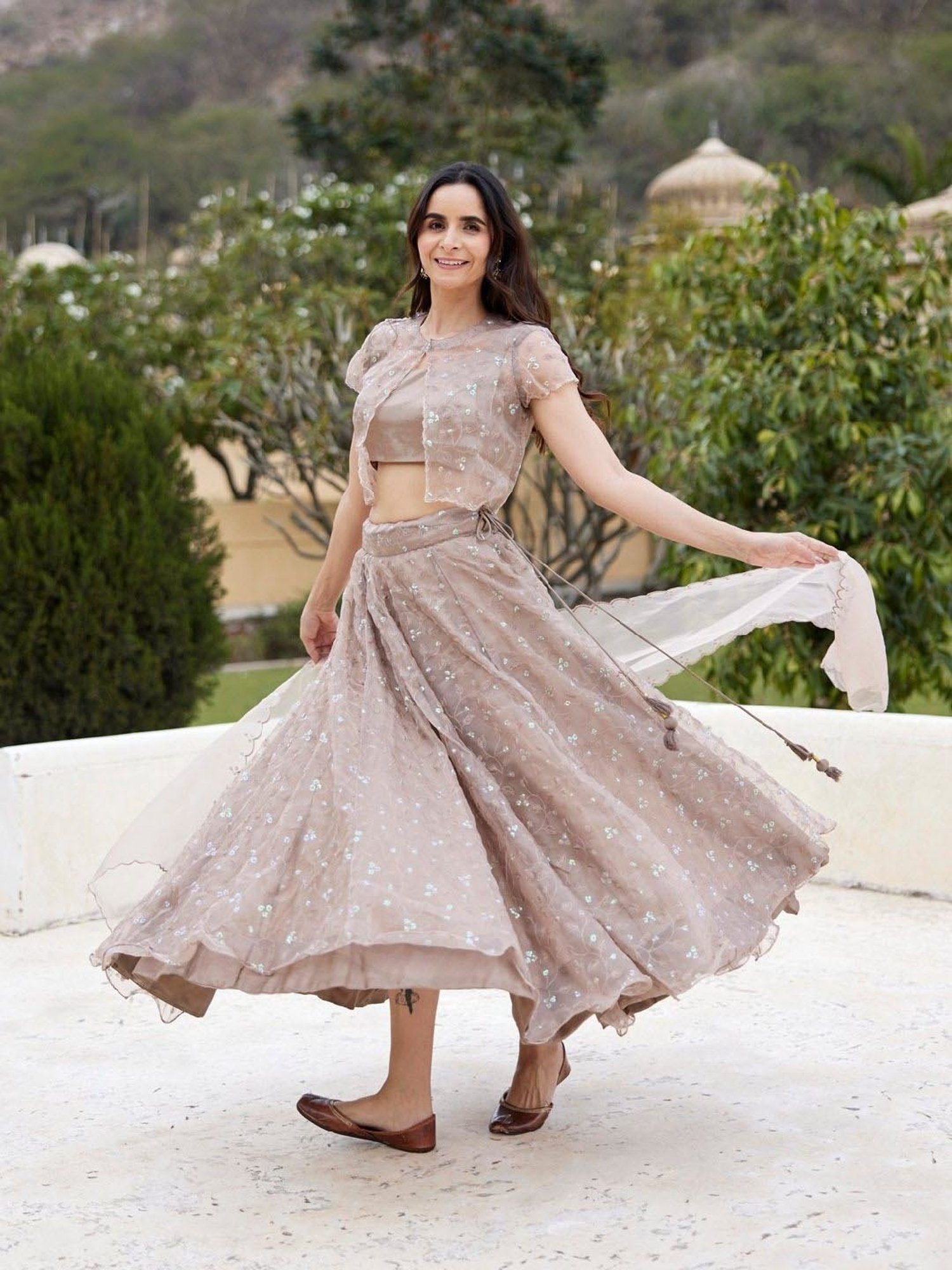 Geroo Jaipur Mud Sequins Embroidery Organza Lehenga Set