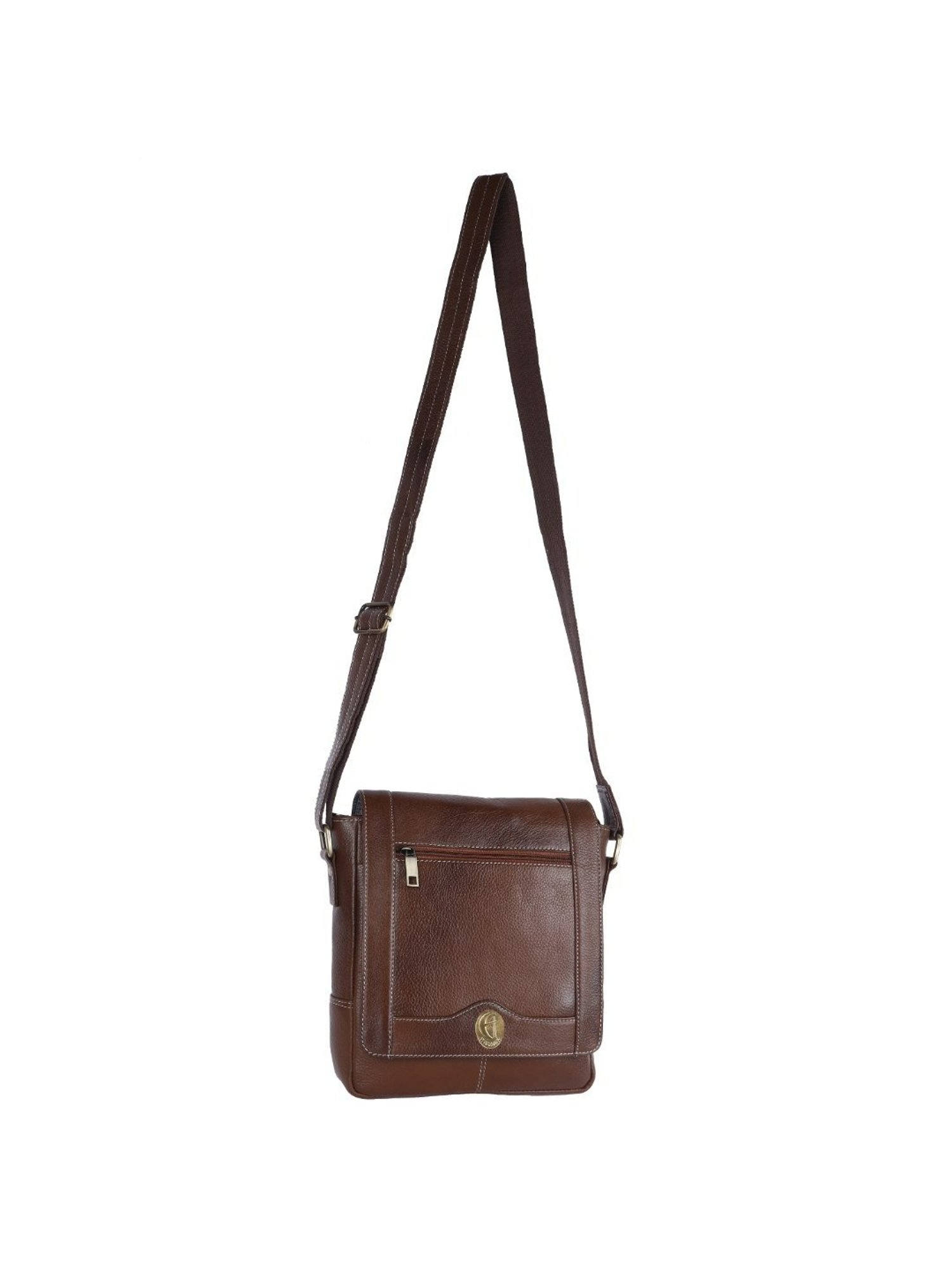 HiLEDER Brown Textured Medium Leather 9 inch Cross Body Bag