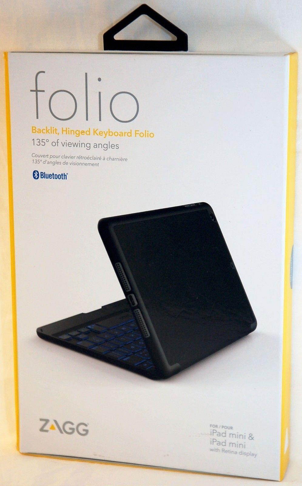 NEW Zagg Keys Folio Apple iPad Mini w/Retina Display Bluetooth Keyboard backlit