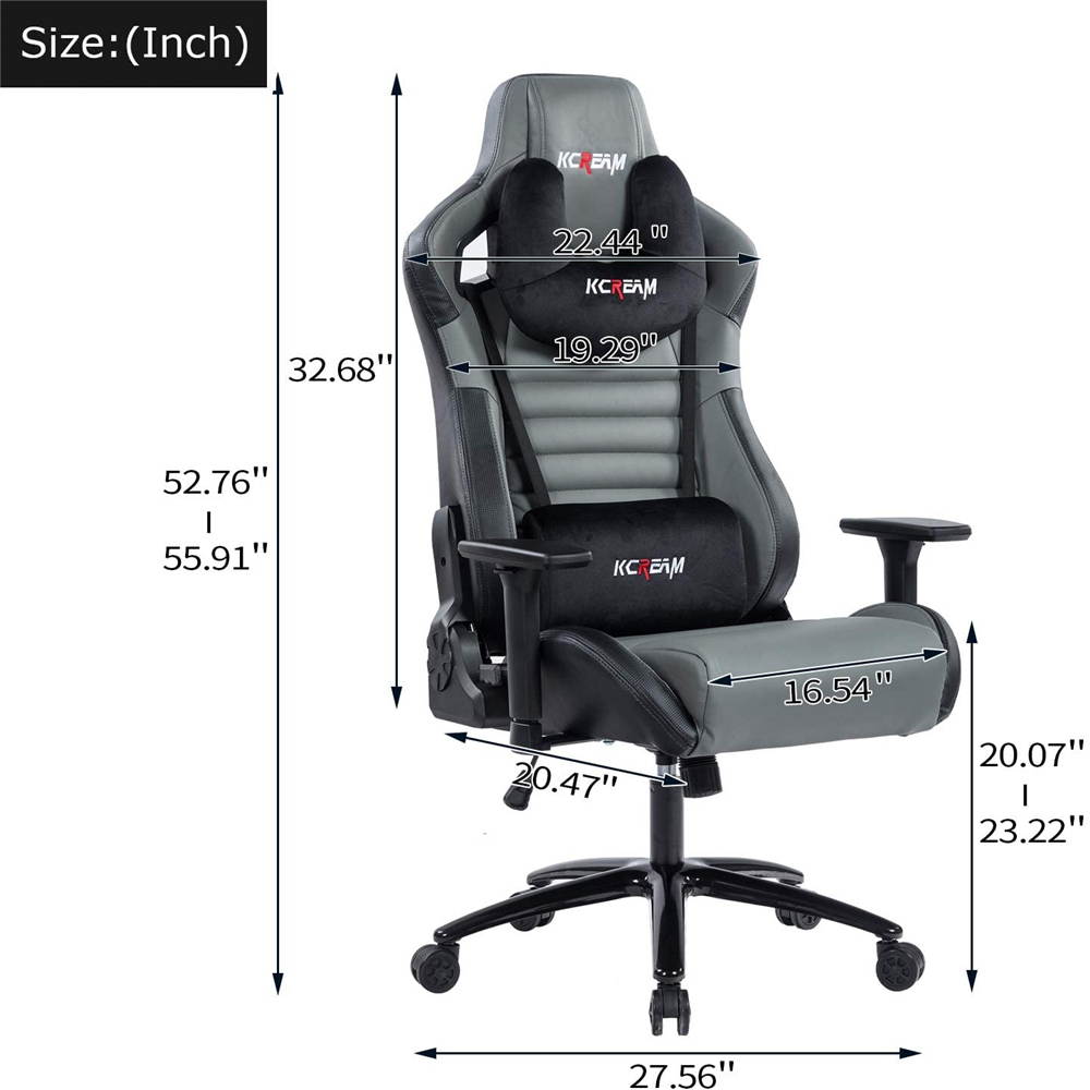 KCREAM PU Big and Tall Ergonomic Gaming Chair, Adjustable High Back Swivel Computer Chair Headrest Lumbar Support 400lbs Reclining Office Desk Chair for Adlut