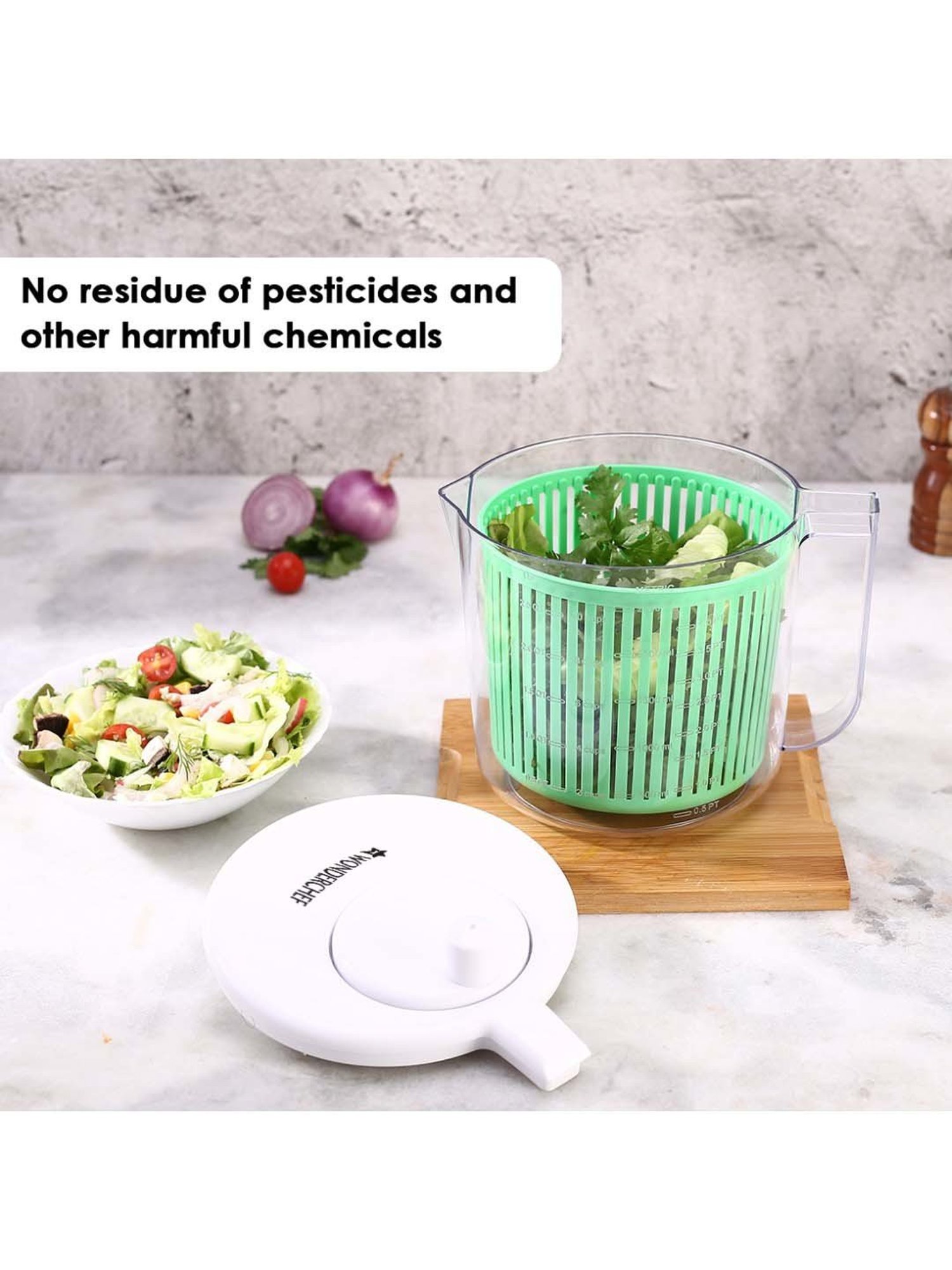 Wonderchef Green & White Vegetable Cleaner and Salad Spinner
