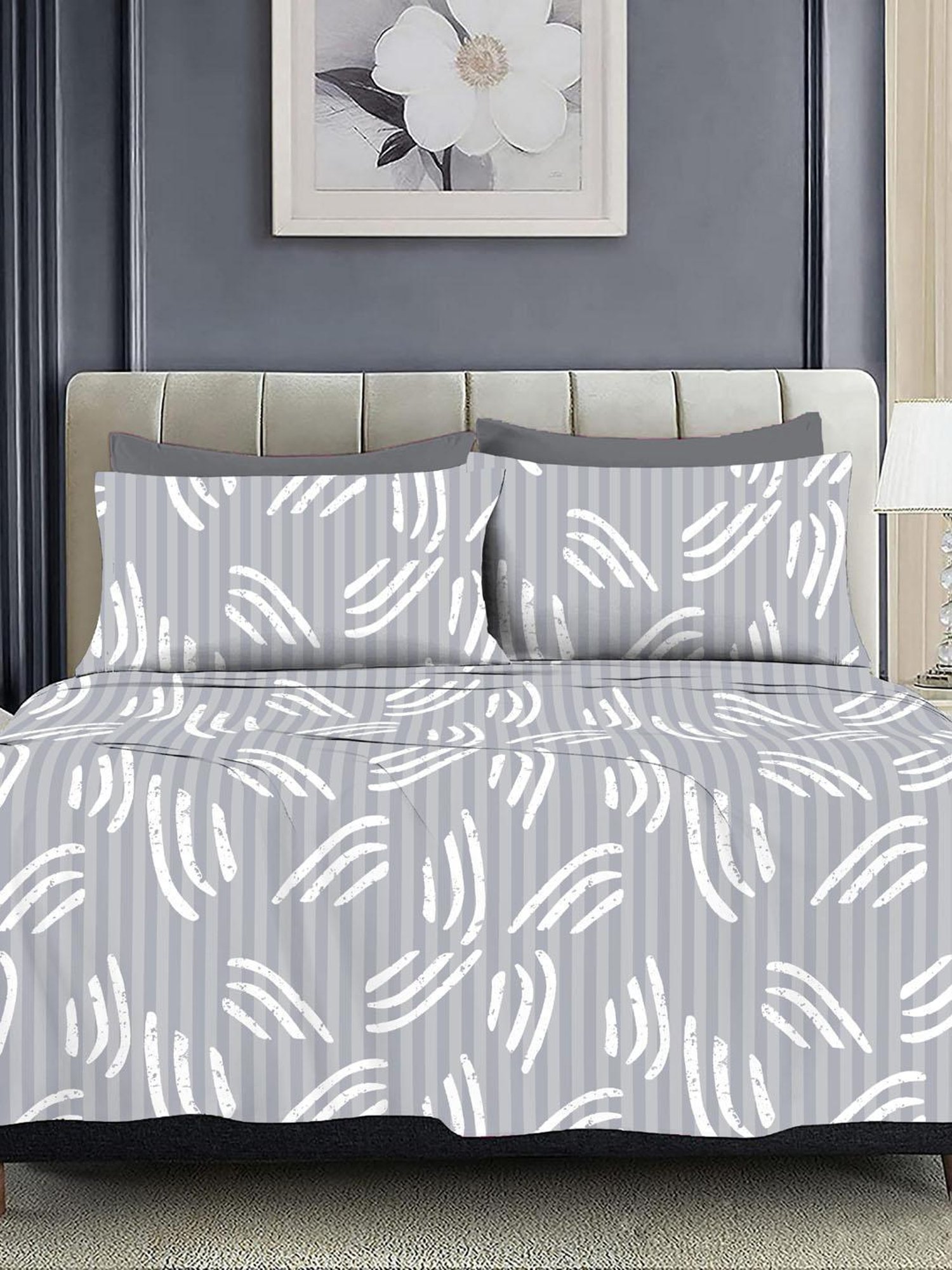 Ariana Amalfi Grey Cotton Abstract Cotton Bed Sheet