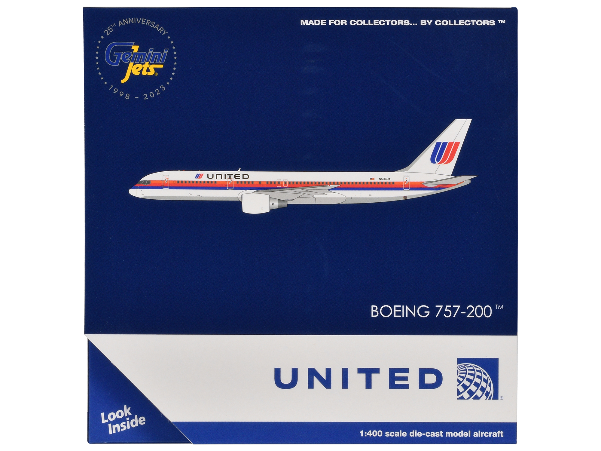 Boeing 757-200 Commercial Aircraft "United Airlines" (N536UA) White with Stripes 1/400 Diecast Model Airplane by GeminiJets