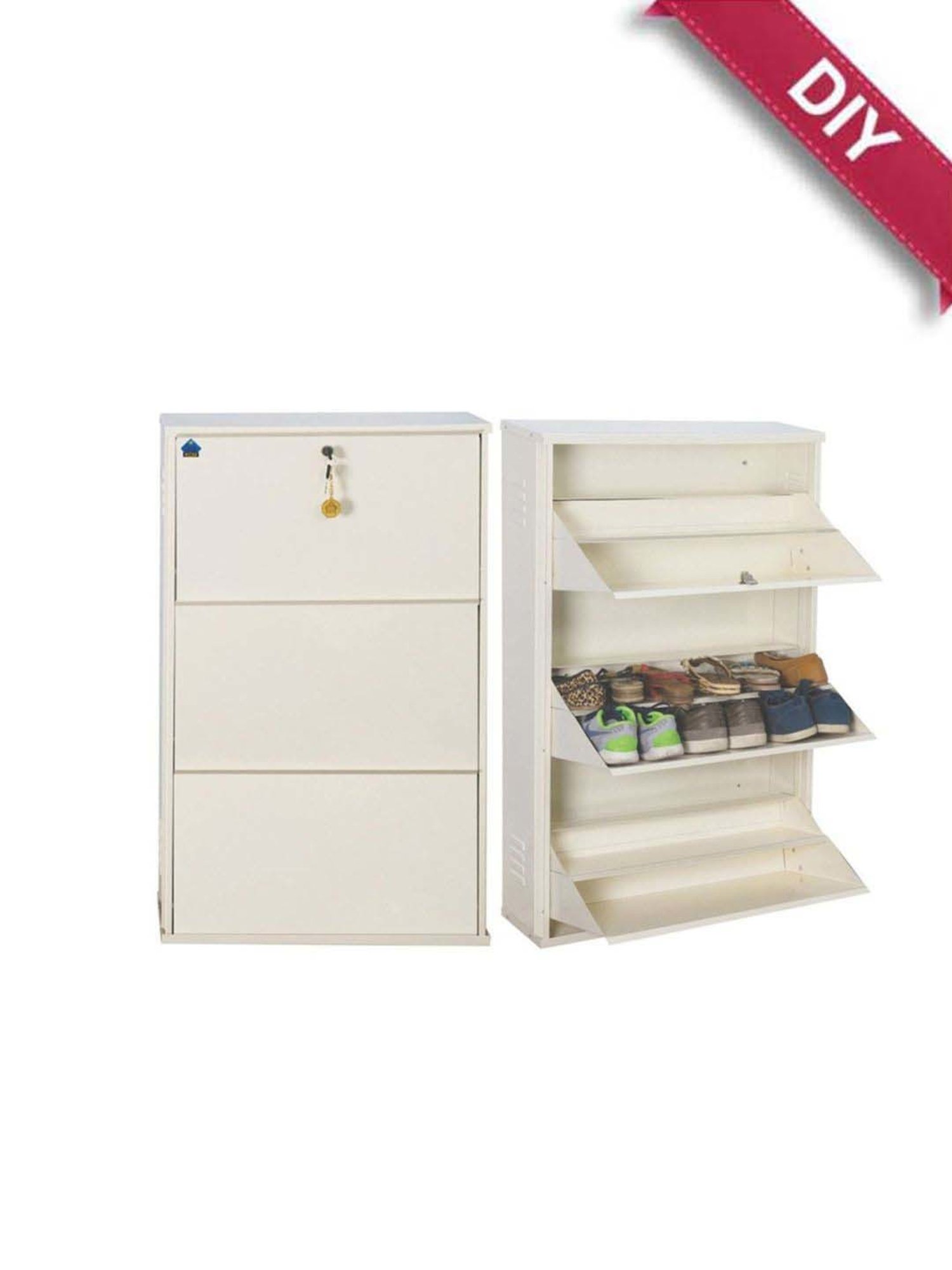 Delite Kom Metal Shoe Rack - 24" 6 Shelf, Double Decker, Ivory, PowderCoat, Wall Mount, DIY
