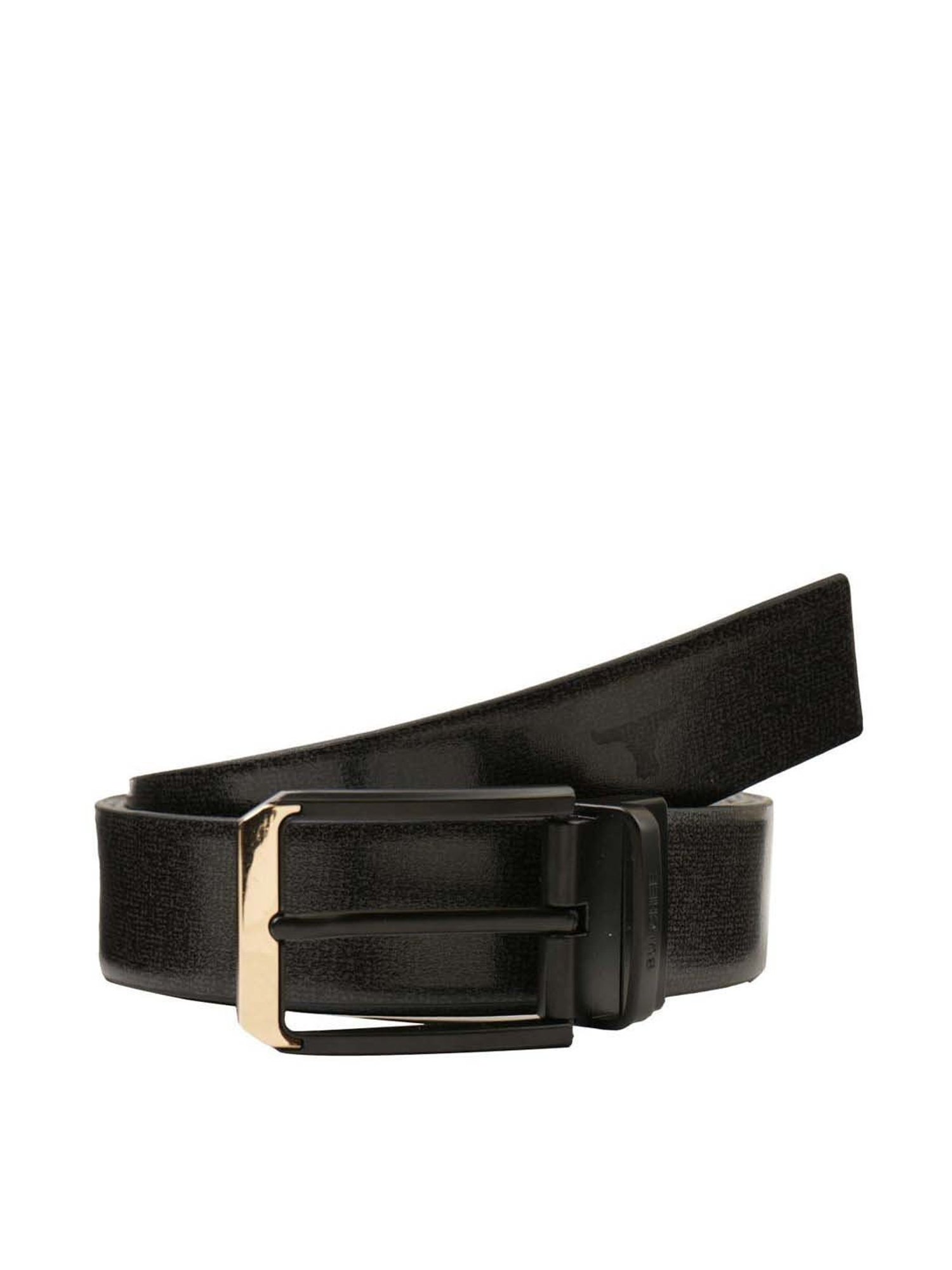 BULCHEE Black Leather Prong Reversible Belt for Men