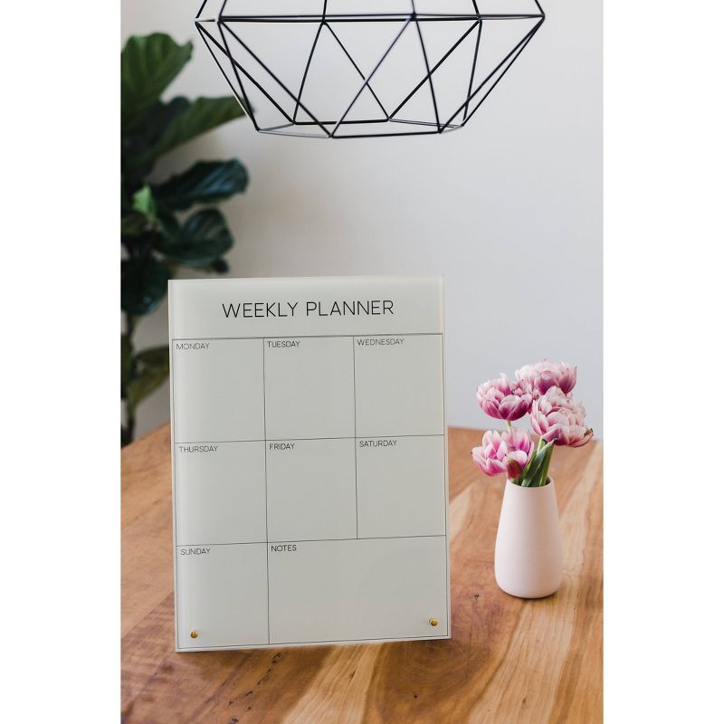 12" x 16" Weekly Planner Glass Desktop Magnet Wall Art Board Gold - Petal Lane