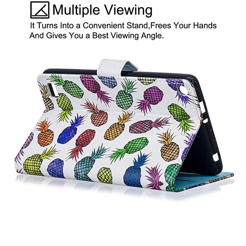 Case for  Kindle Fire 7 (5th Generation, 2015 Release) - Synthetic Leather Magnetic Closure Stand Cover with Card Slots for 2015 Fire 7" Display ONLY, Pineapple