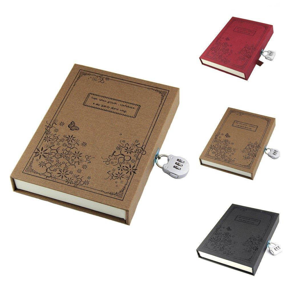 RayLineDo Brown Vintage Hard Cover Jounrnal Dairy A5 Notebook 80Gsm Ruled 288Pages With Hard Gift Box And Code Lock