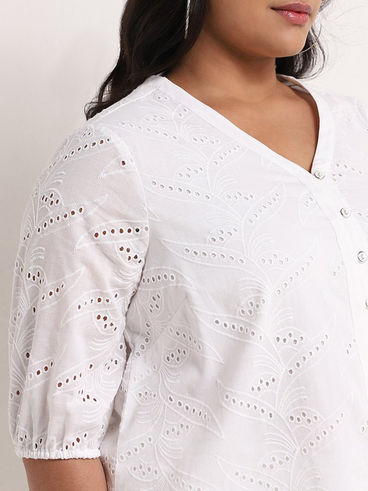 Gia by Westside White Schiffli Design Blouse