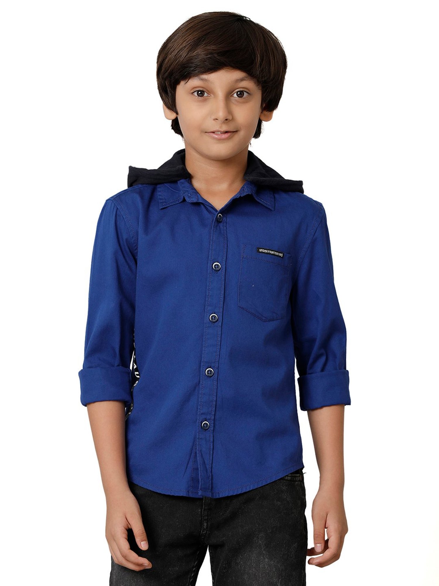 Under Fourteen Only Kids Blue Solid Full Sleeves Shirt