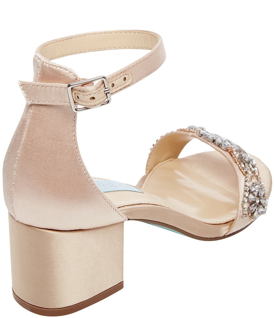 Blue by Betsey Johnson Mel Bejeweled Satin Block Heel Dress Sandals