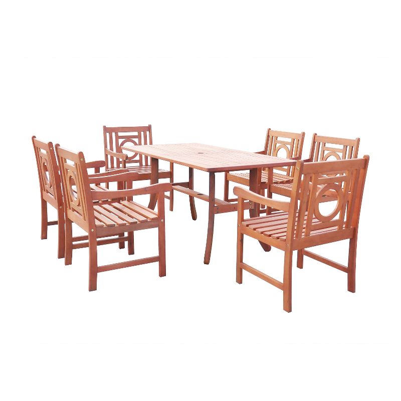 Malibu 7pc Rectangle Hardwood Outdoor Eco-friendly Patio Dining Set - Brown - Vifah