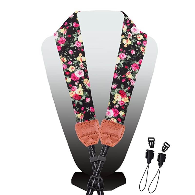 Soft Scarf Camera Neck Shoulder Strap Belt Compatible with All DSLRSLRDigital Camera DC Instant Camera Etc Black Flower