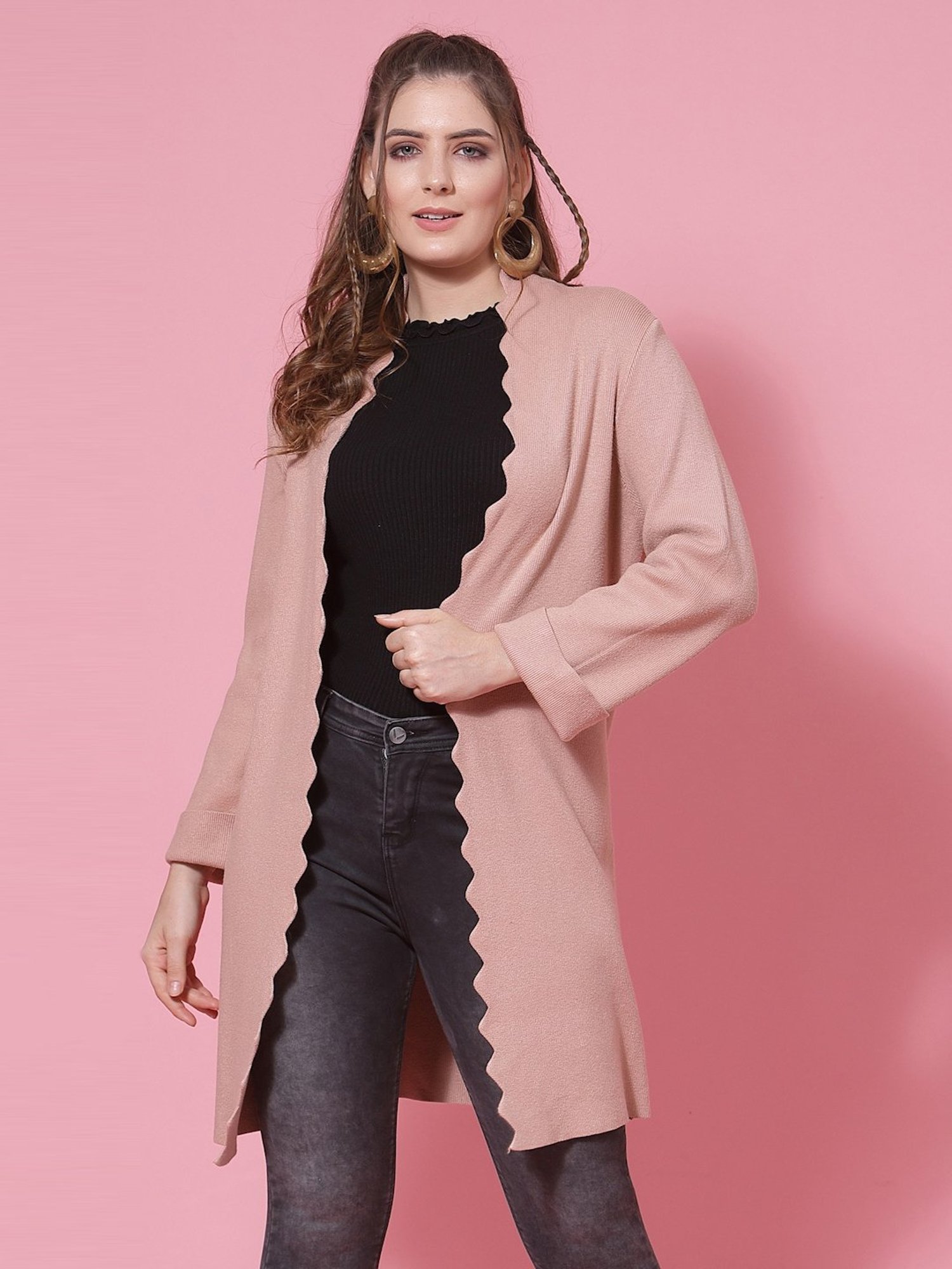 Mafadeny Peach Shawl Neck Shrug