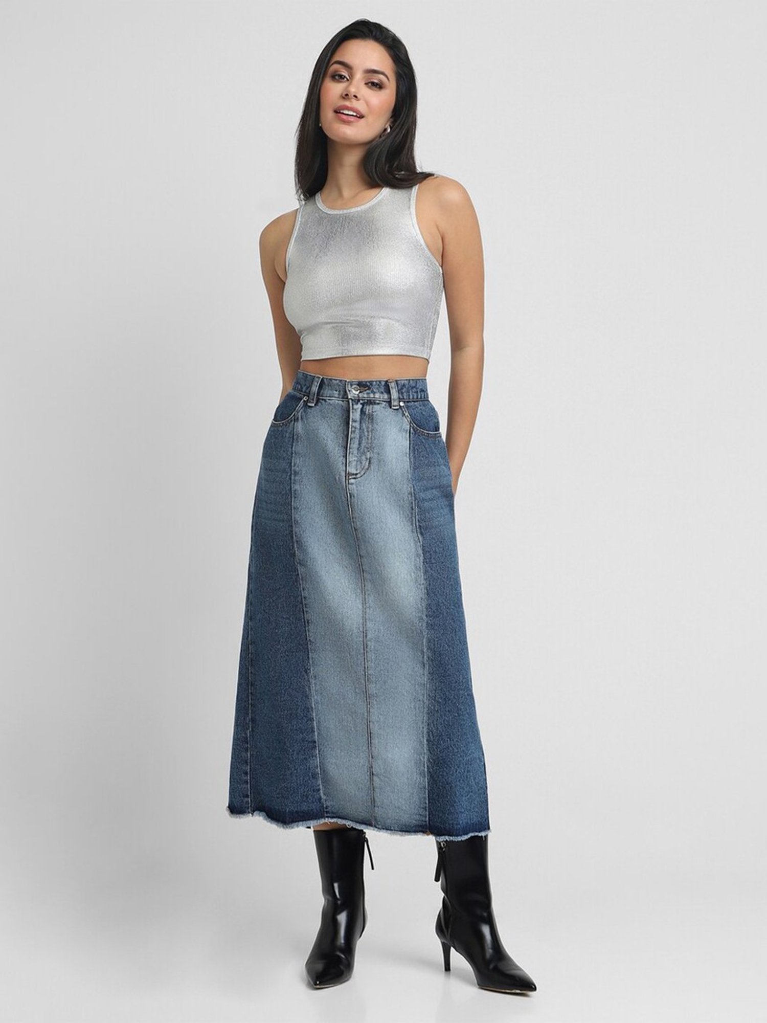 Forever 21 Silver Self Design Crop Top