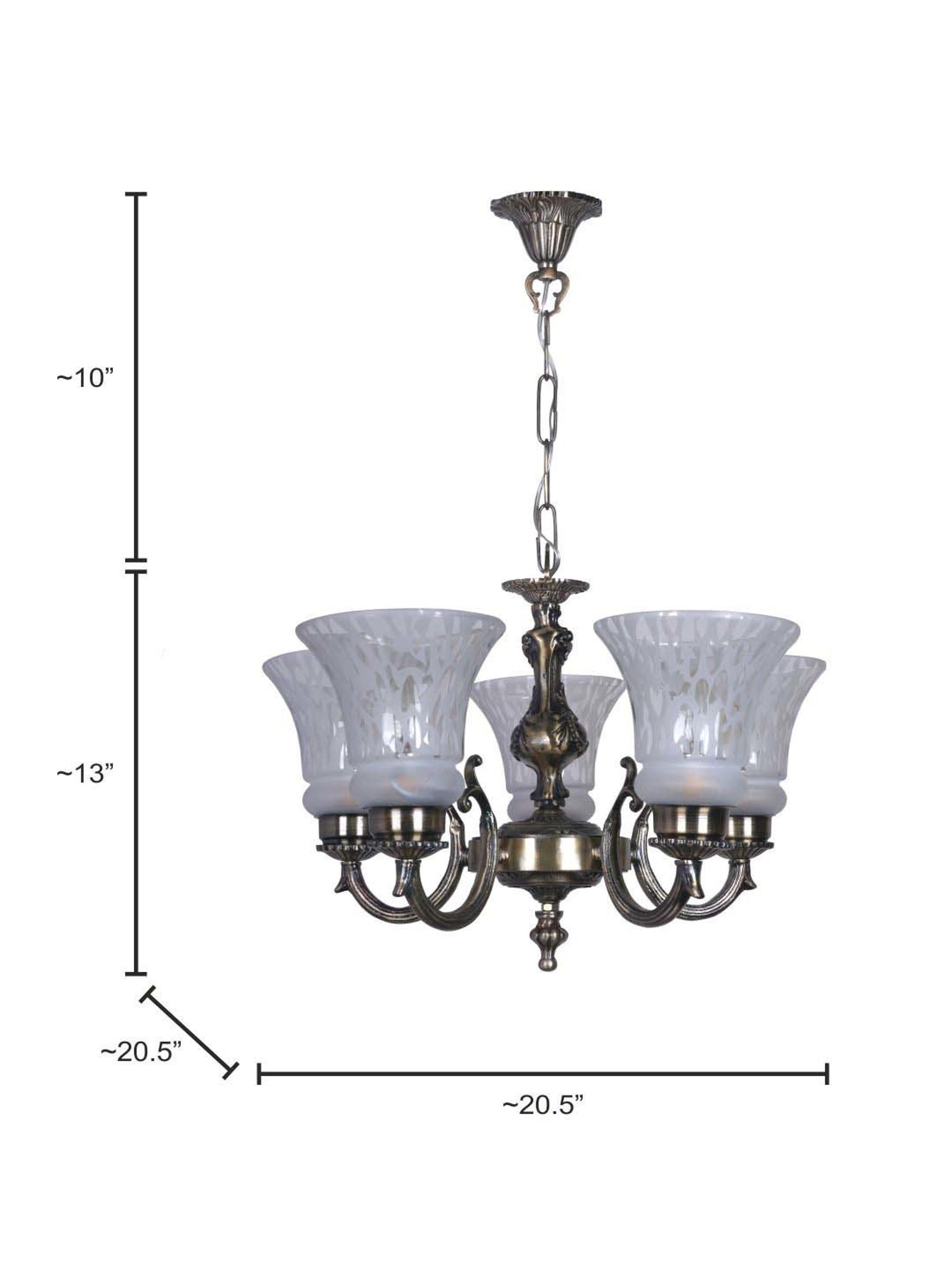 FOS LIGHTING White & Silver Aluminium 5-In-1 Chandelier With Glass Shade