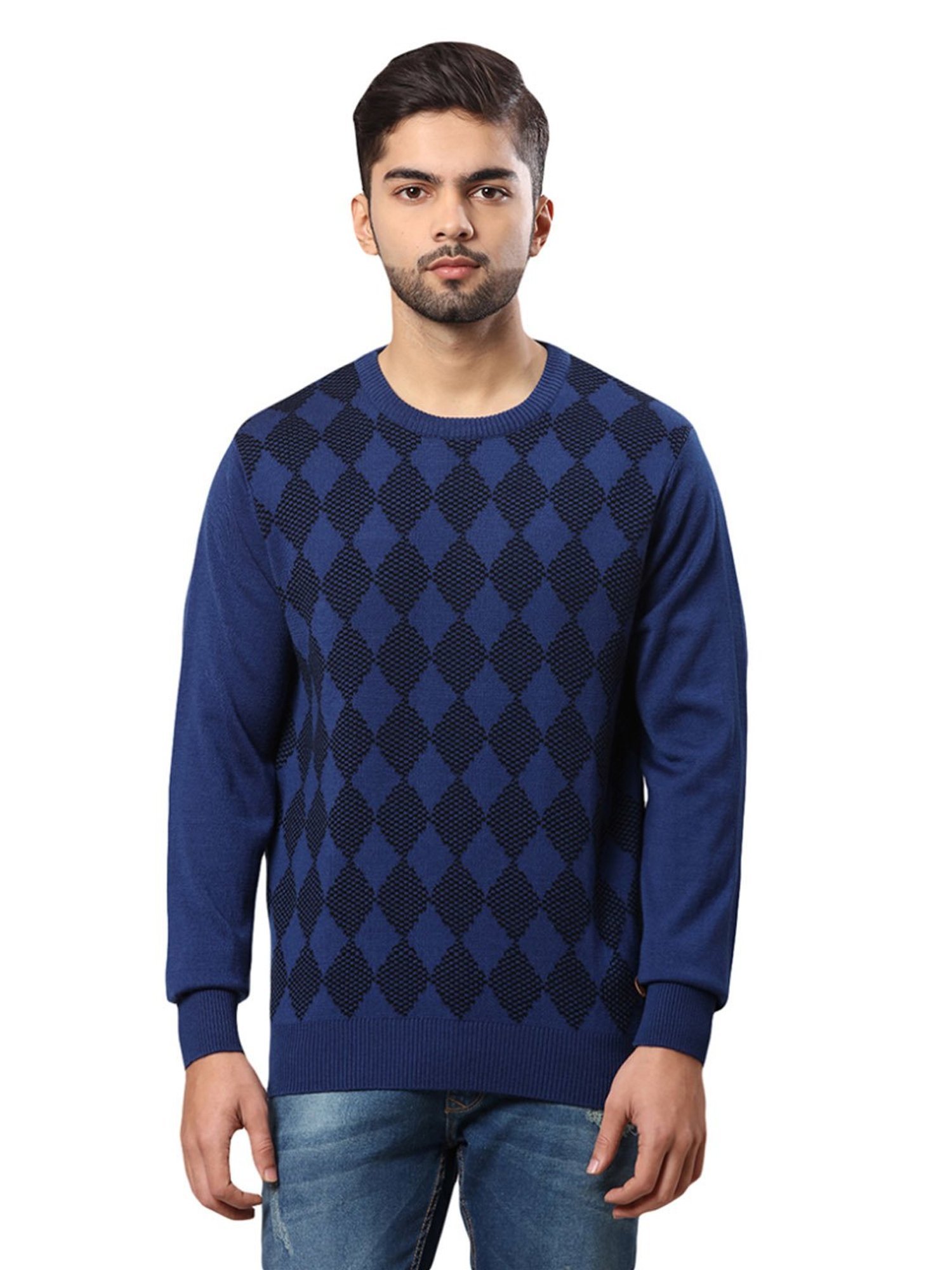 Raymond Blue Regular Fit Texture Sweater