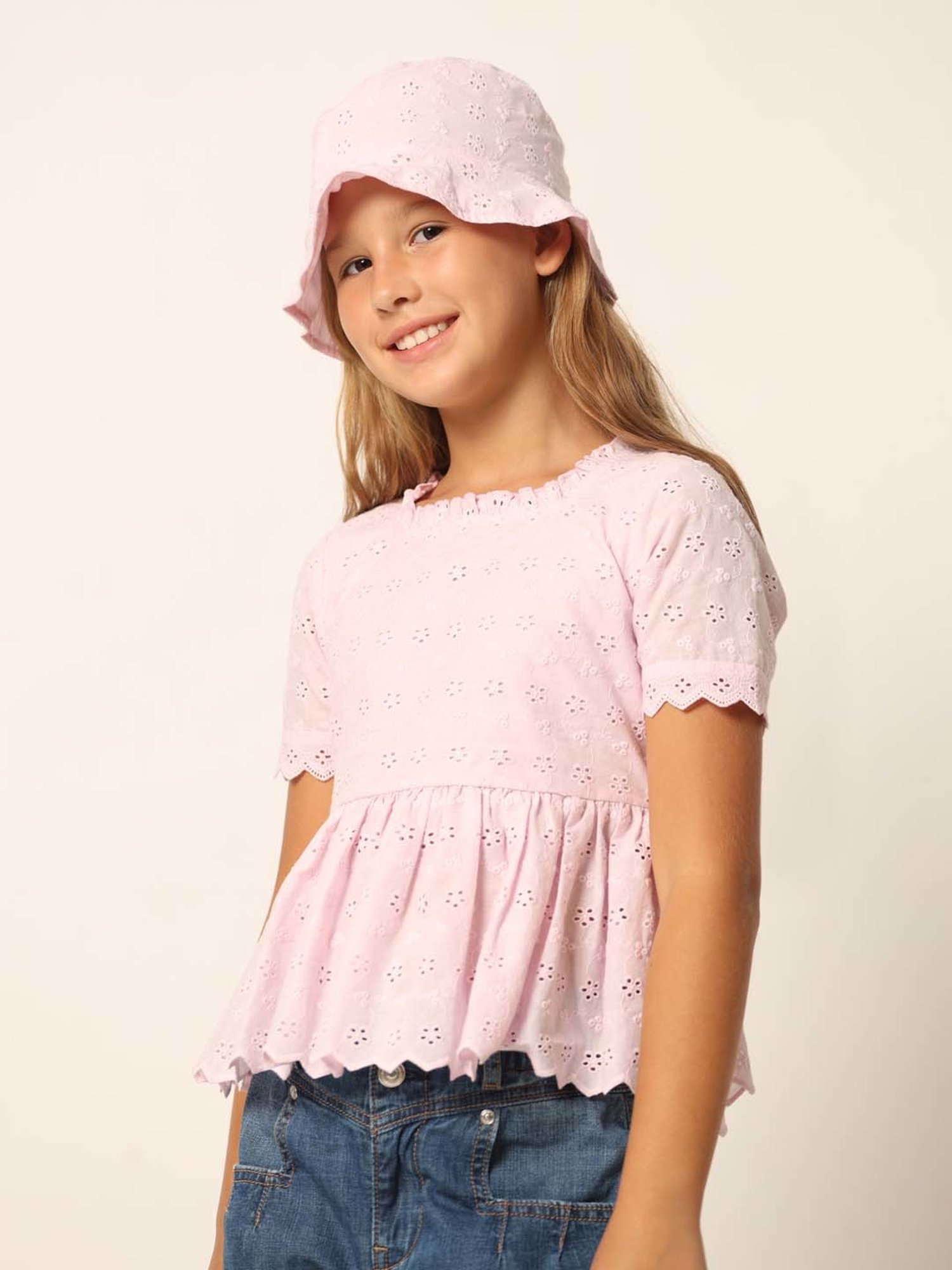VERO MODA GIRL Pink Cotton Regular Fit Top