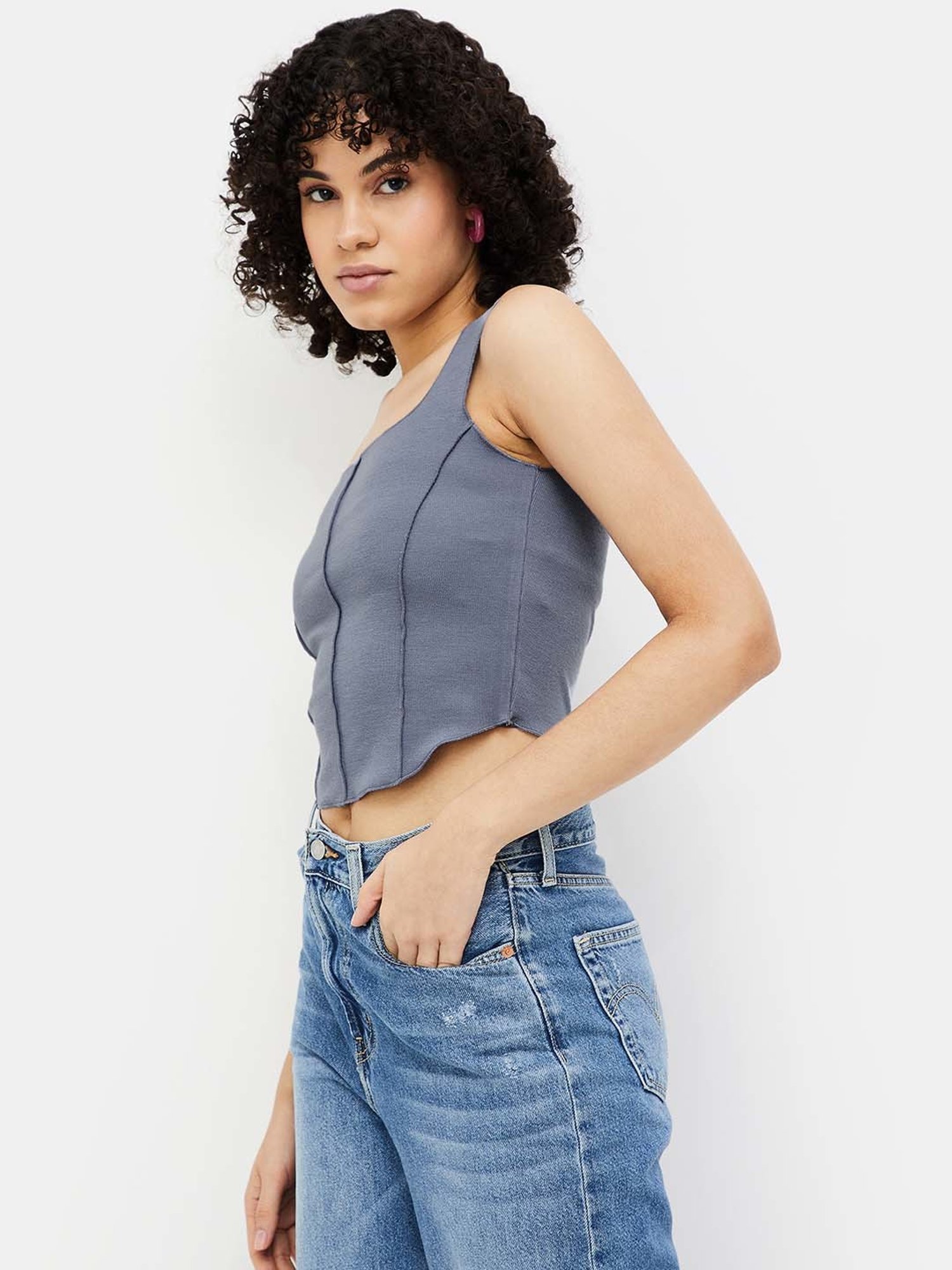 Ginger by Lifestyle Grey Regular Fit Crop Top