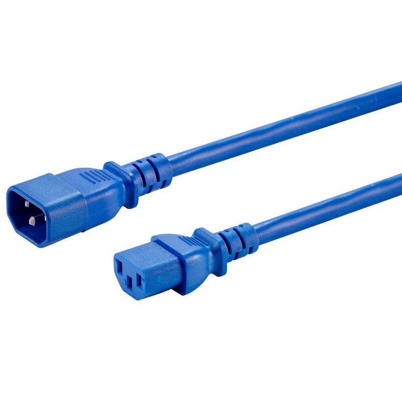 Monoprice Extension Cord - 8 Feet - Blue | IEC 60320 C14 to IEC 60320 C13, 14AWG, 15A, SJT, 100-250V, For Powering Computers, Monitors, Peripherals