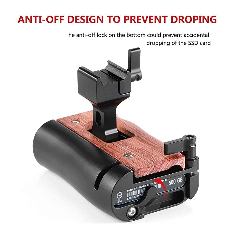 NATO Handle Wooden Wood Handgrip for BMPCC 4K & 6K and Z-CAM E2, Compatible with Samsung T5 SSD &ndash; HSN2270