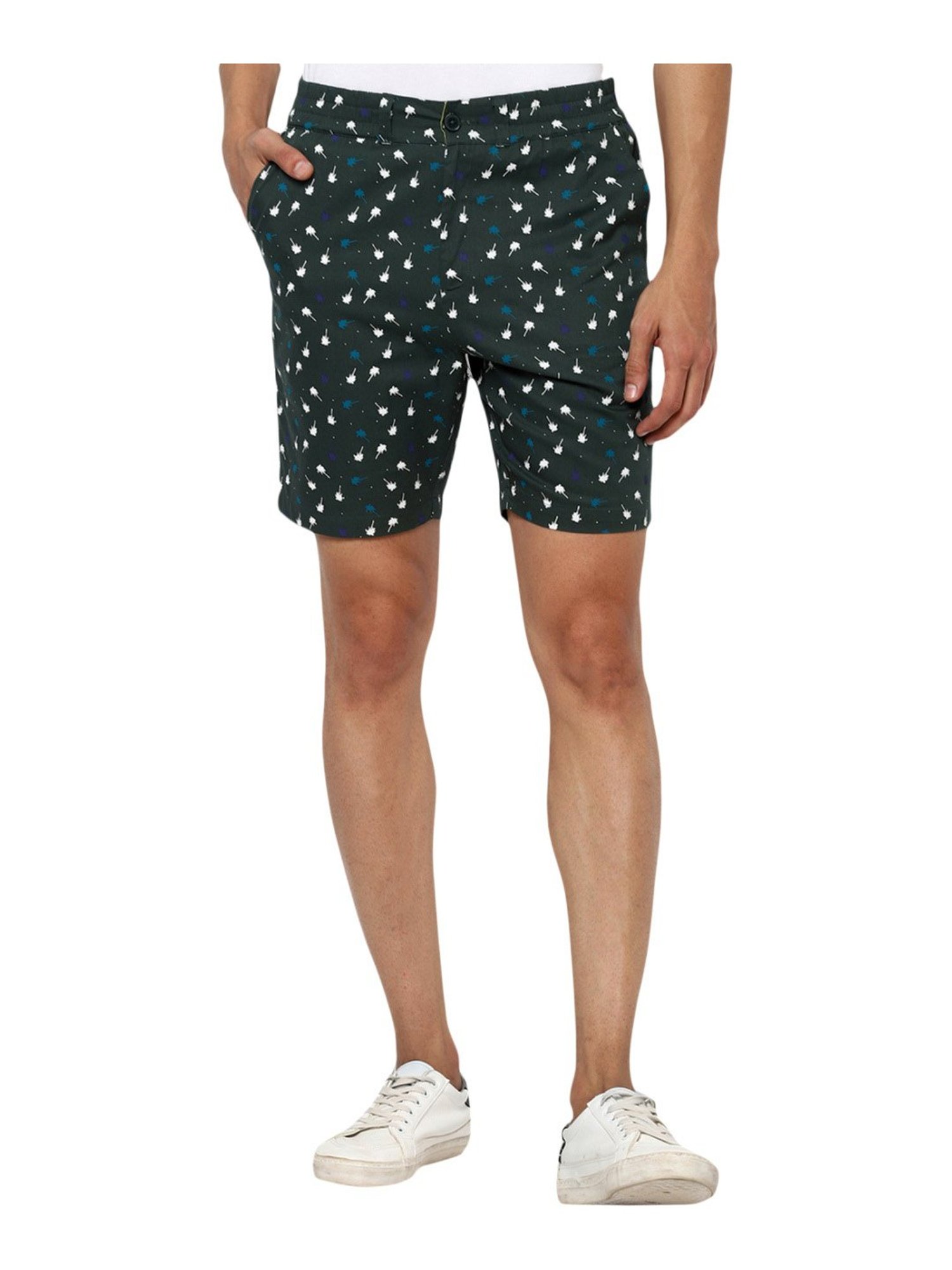 Forever 21 Olive Green Cotton Regular Fit Printed Shorts