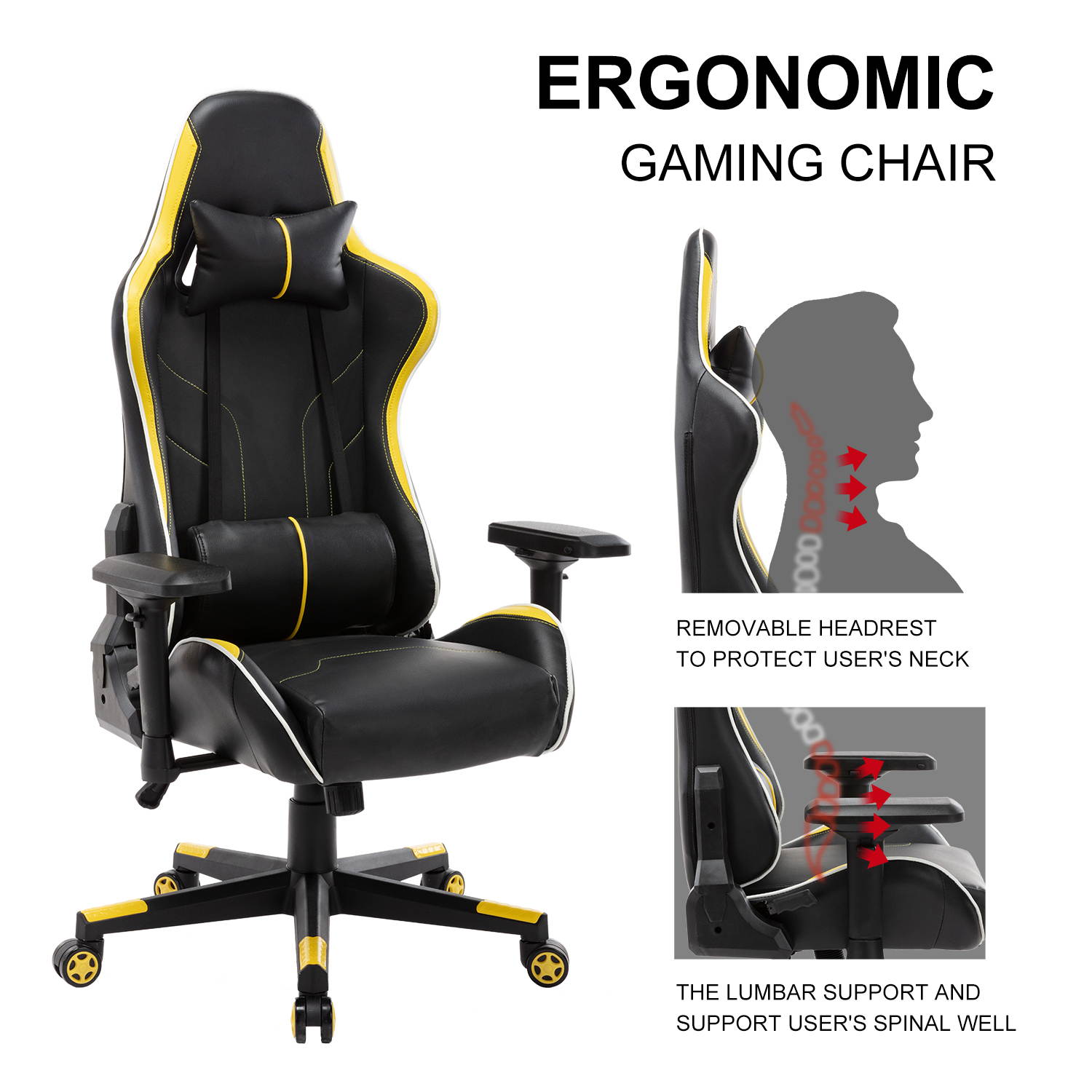 Gaming Chair, UHOMEPRO PU Leather High Back Computer Chair Office Chair, Home Desk Chair, PC Racing Chair, Executive Ergonomic Adjustable Task Chair with Headrest and Lumbar Support