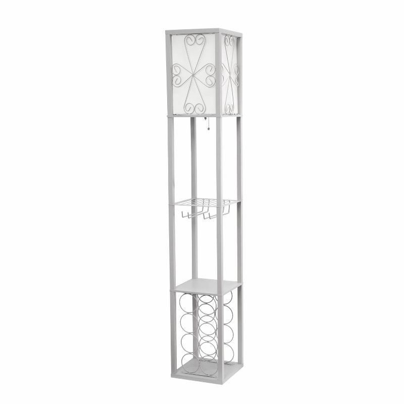 Etagere Organizer Storage Shelf Floor Lamp with Linen Shade Gray - Simple Designs
