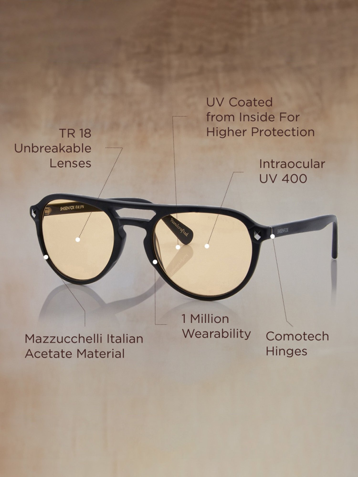 Shisen Fox Kaizen Matte Black Aviator Unisex UV Protection Sunglasses -55 mm