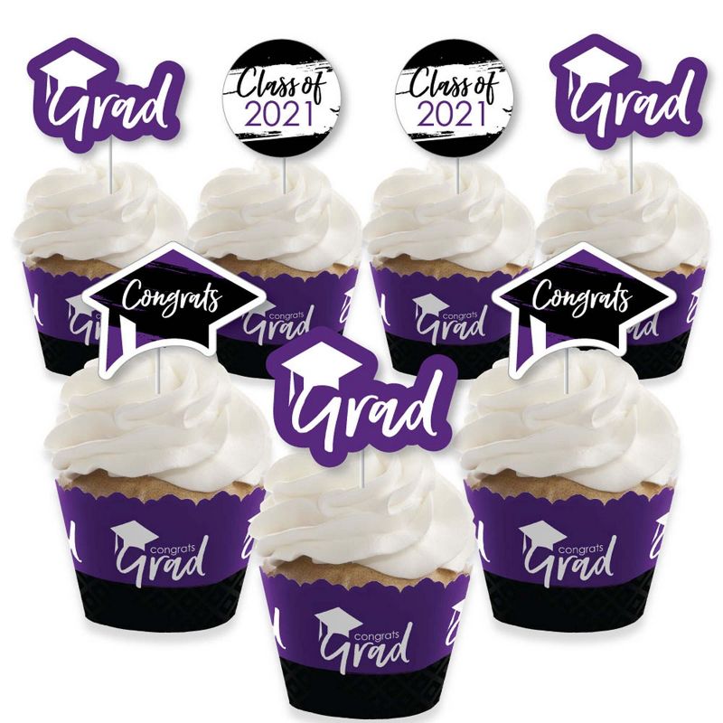 Big Dot of Happiness Purple Grad - Best is Yet to Come - Cupcake Decoration - 2021 Purple Grad Party Cupcake Wrappers and Treat Picks Kit - Set of 24