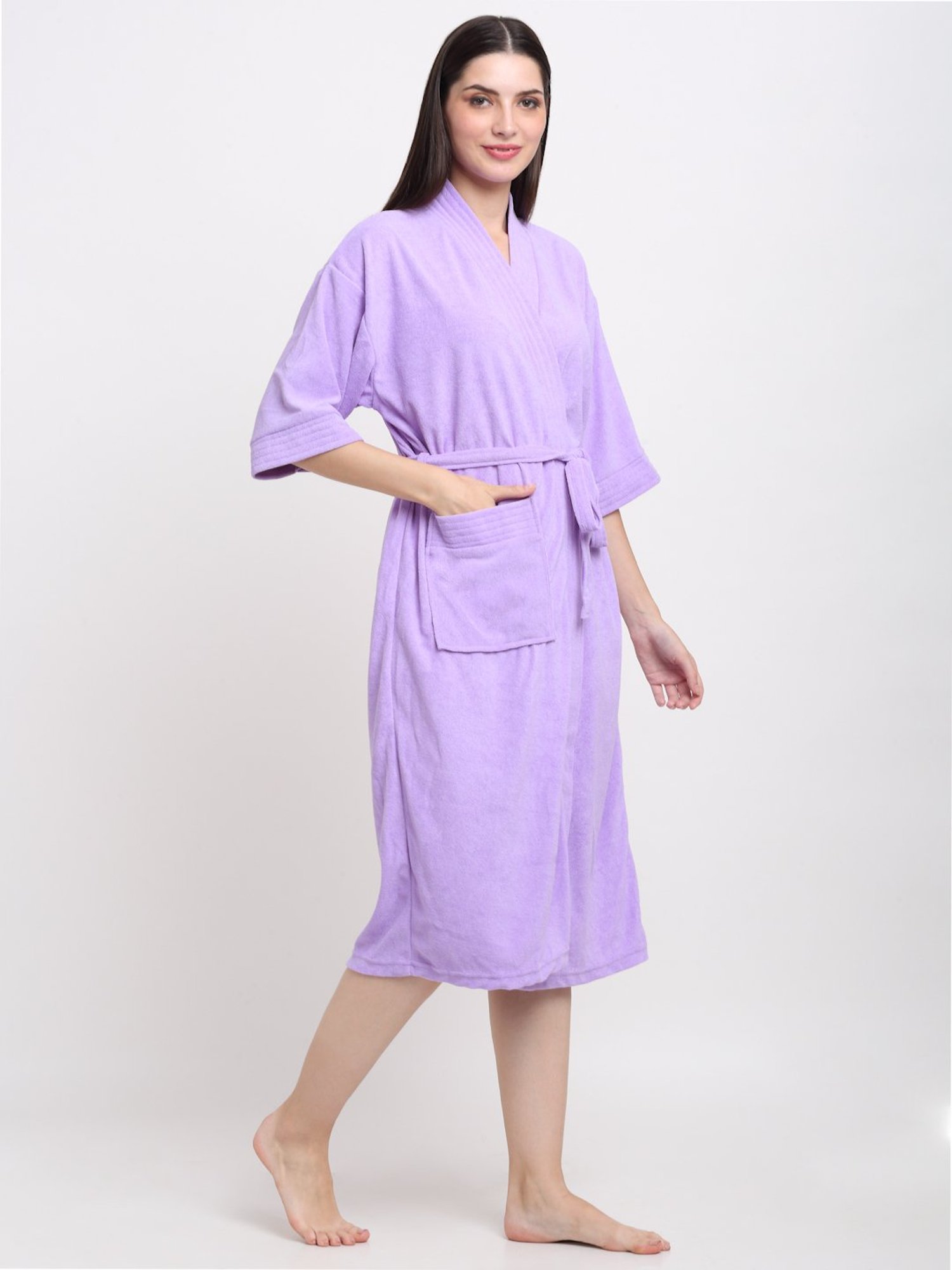 Creeva Everyday Lilac 225 GSM Micro Terry Bathrobe with Front Pocket & Kimono Collar