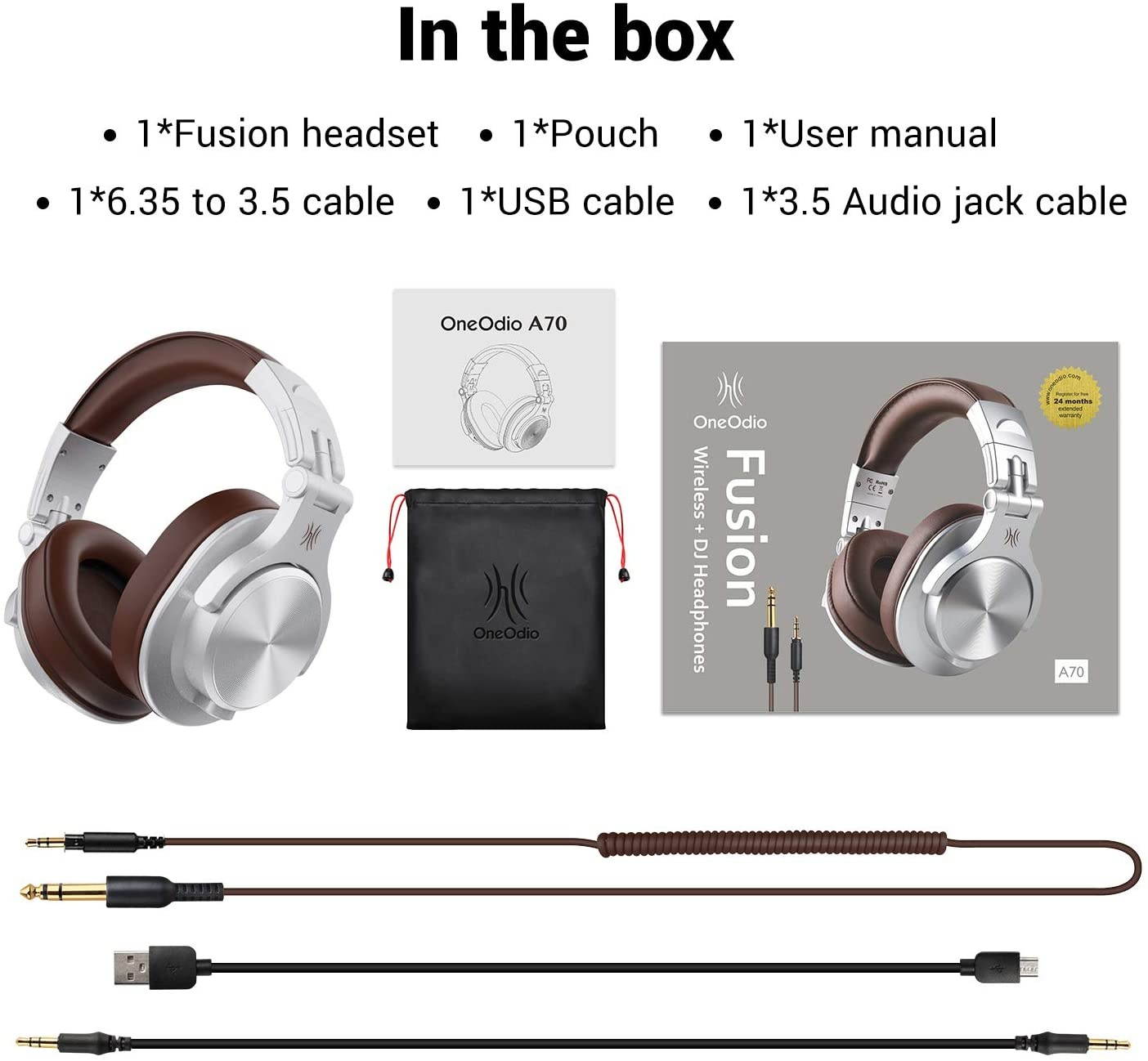 OneOdio A70 Bluetooth Over Ear Headphones Studio Headphones with Shareport Foldable Wired and Wireless Professional Recording Headphones with Stereo Sound for Electric Drum Piano Guitar (Silver)