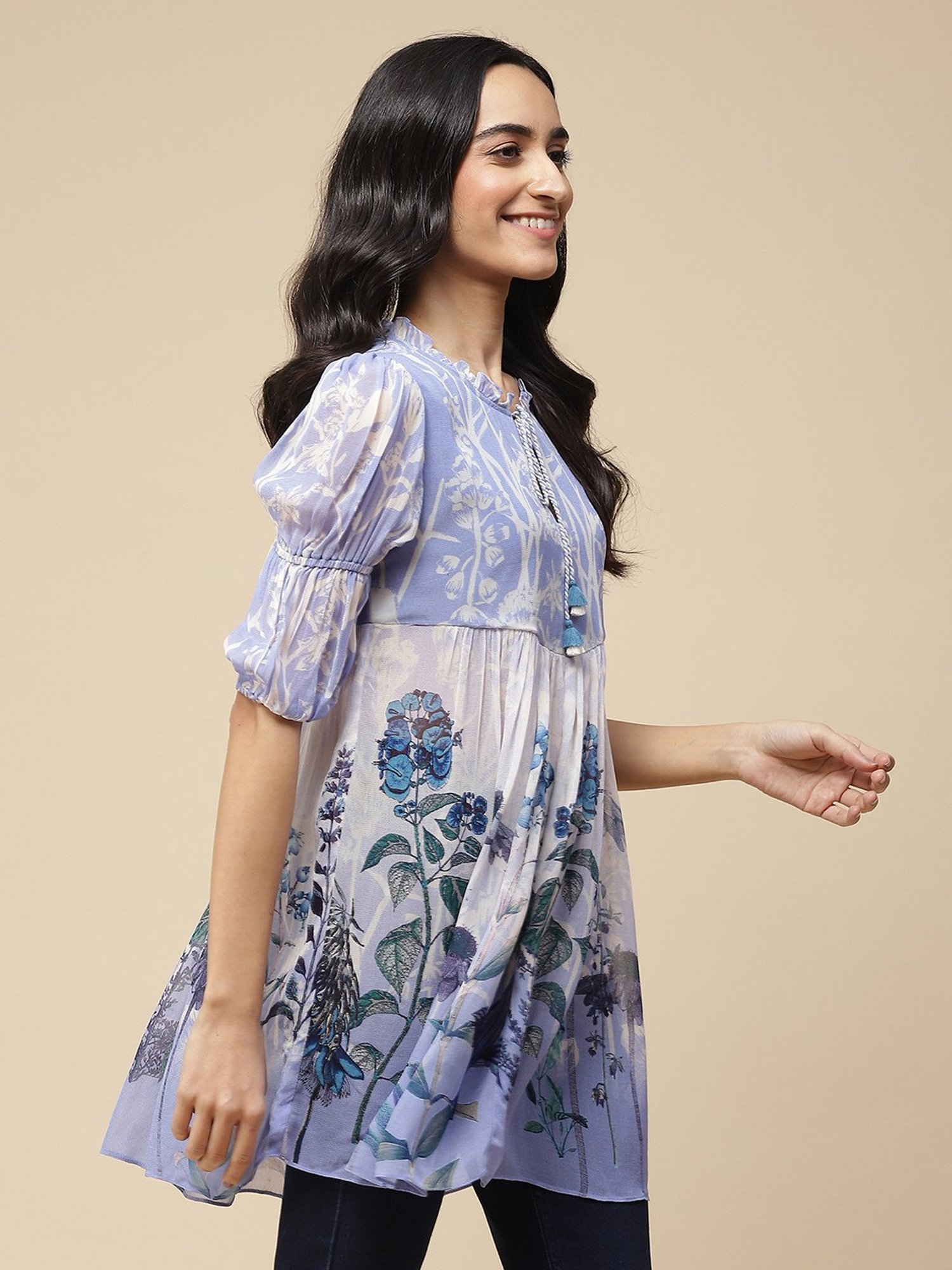 aarke Ritu Kumar Blue Floral Print Tunic