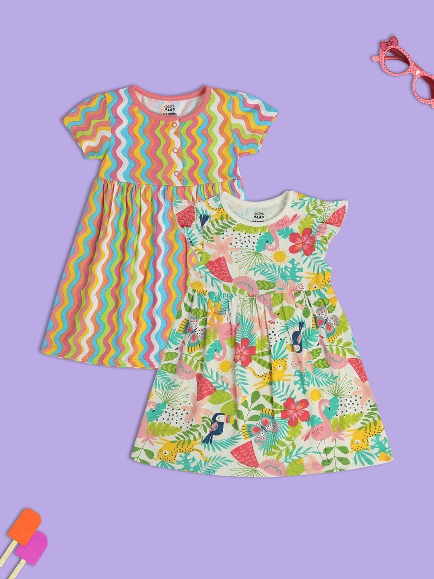 MINIKLUB Kids Multicolor Printed Dress (Pack of 2)