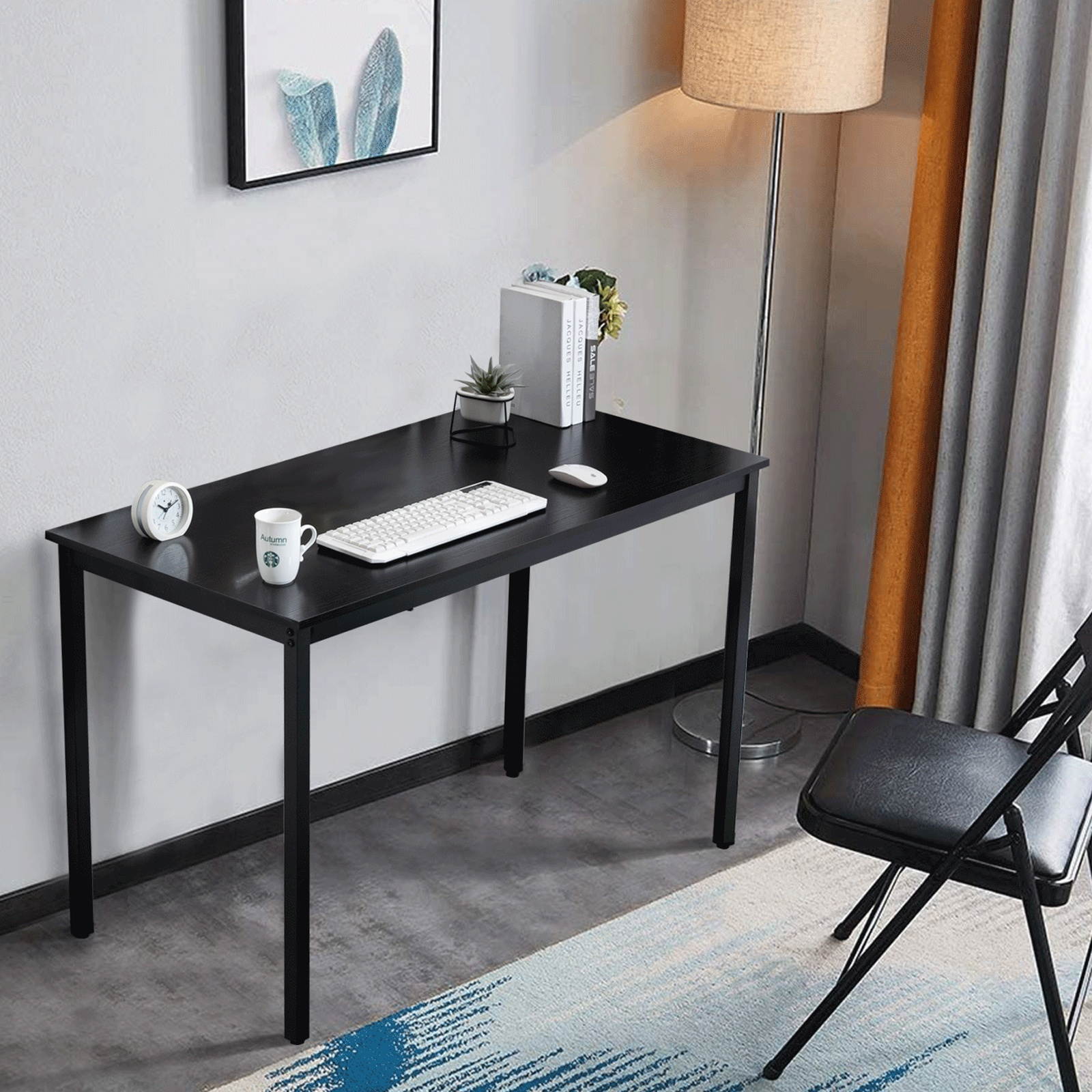 Computer Desk 47.2" for Home Office, Sturdy Writing Desk Study Table Gaming Table (Black, Stripe)