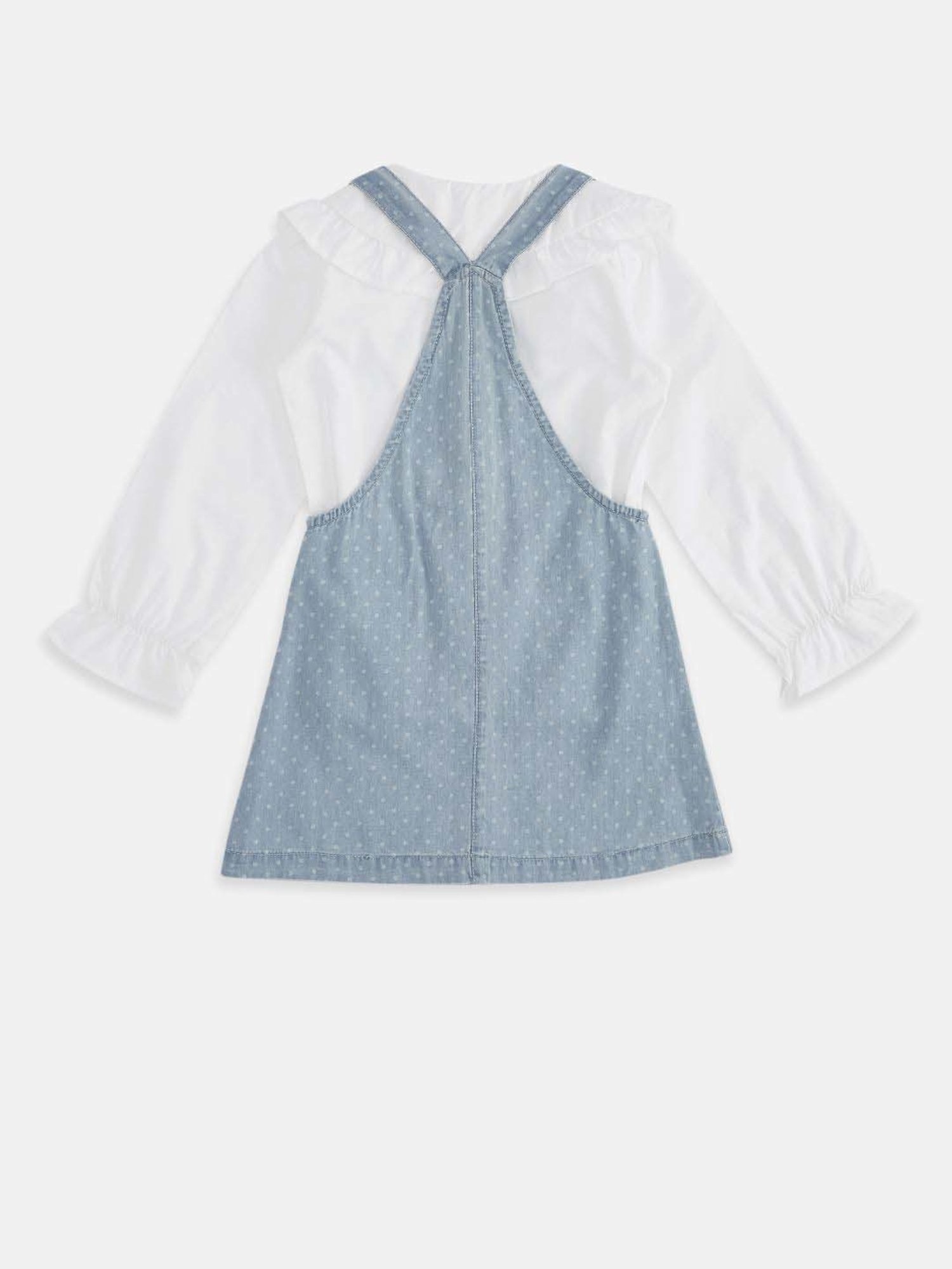 Pantaloons Junior Blue & White Cotton Printed Full Sleeves Dress Set