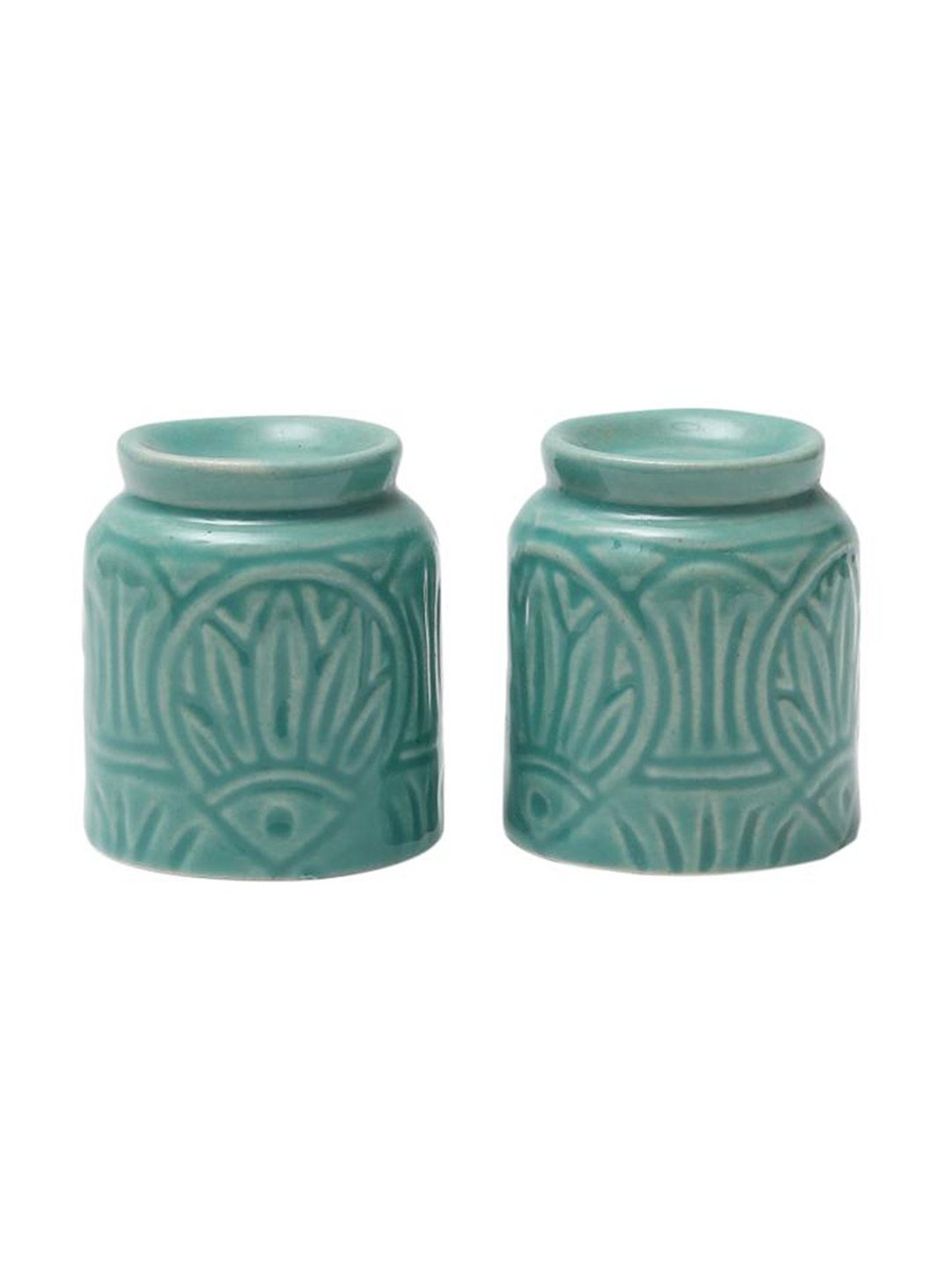 Unravel India Mandala Embossed Blue Ceramic salt & pepper shaker