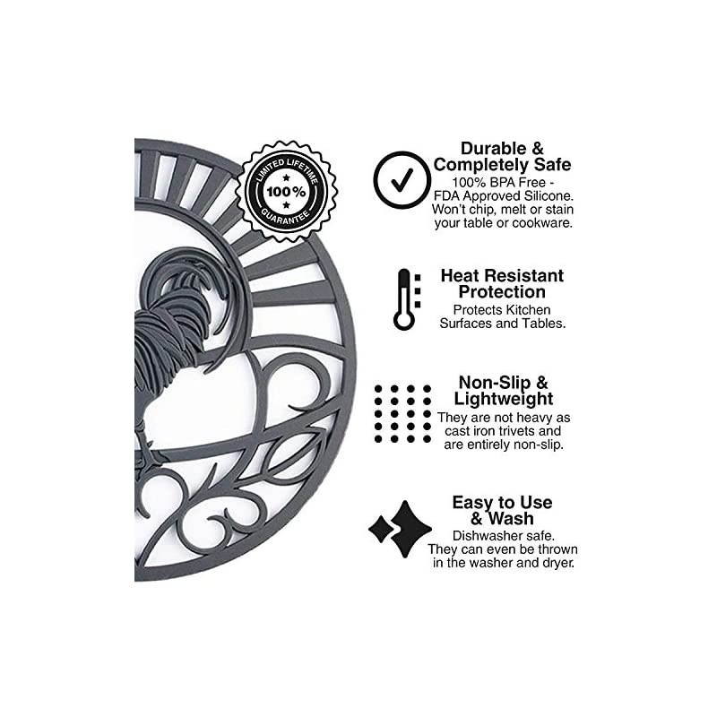 Trivet Set for Hot Dishes, Pots & Pans. These Kitchen Hot Pads 'Fleur De Lis' Design (Symbol of Royalty) Mimics Cast Iron Trivets Without Scratching (7.5 inch Round, Set of 3, Coral Red)