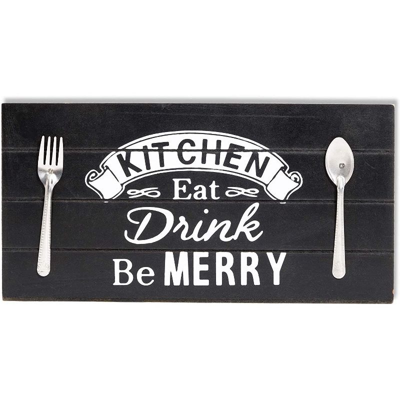 Rustic Wood Kitchen Cooking Utensil Holder Organizer Storage Caddy, 4 Compartments for Cutlery Silverware Flatware, 11.5"x3"x5.6" Brown/Black