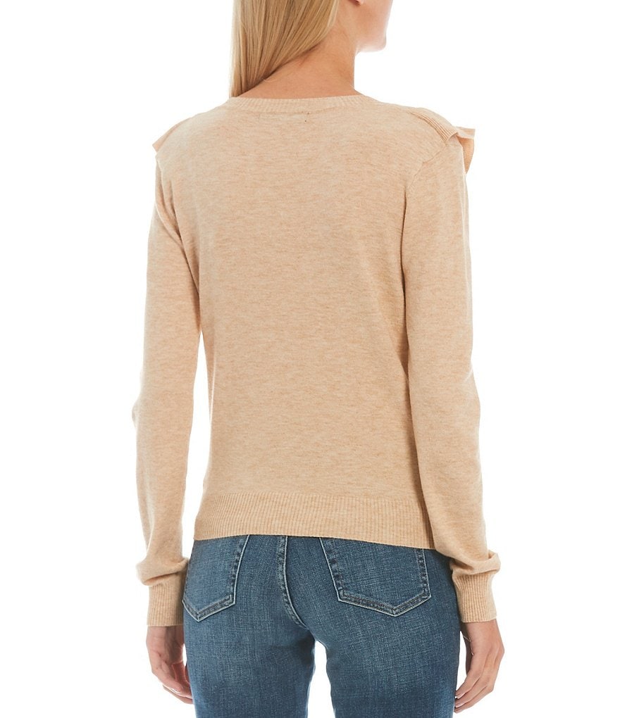 Sugarlips Pointelle Waterfall Ruffle Long Sleeve Crew Neck Sweater