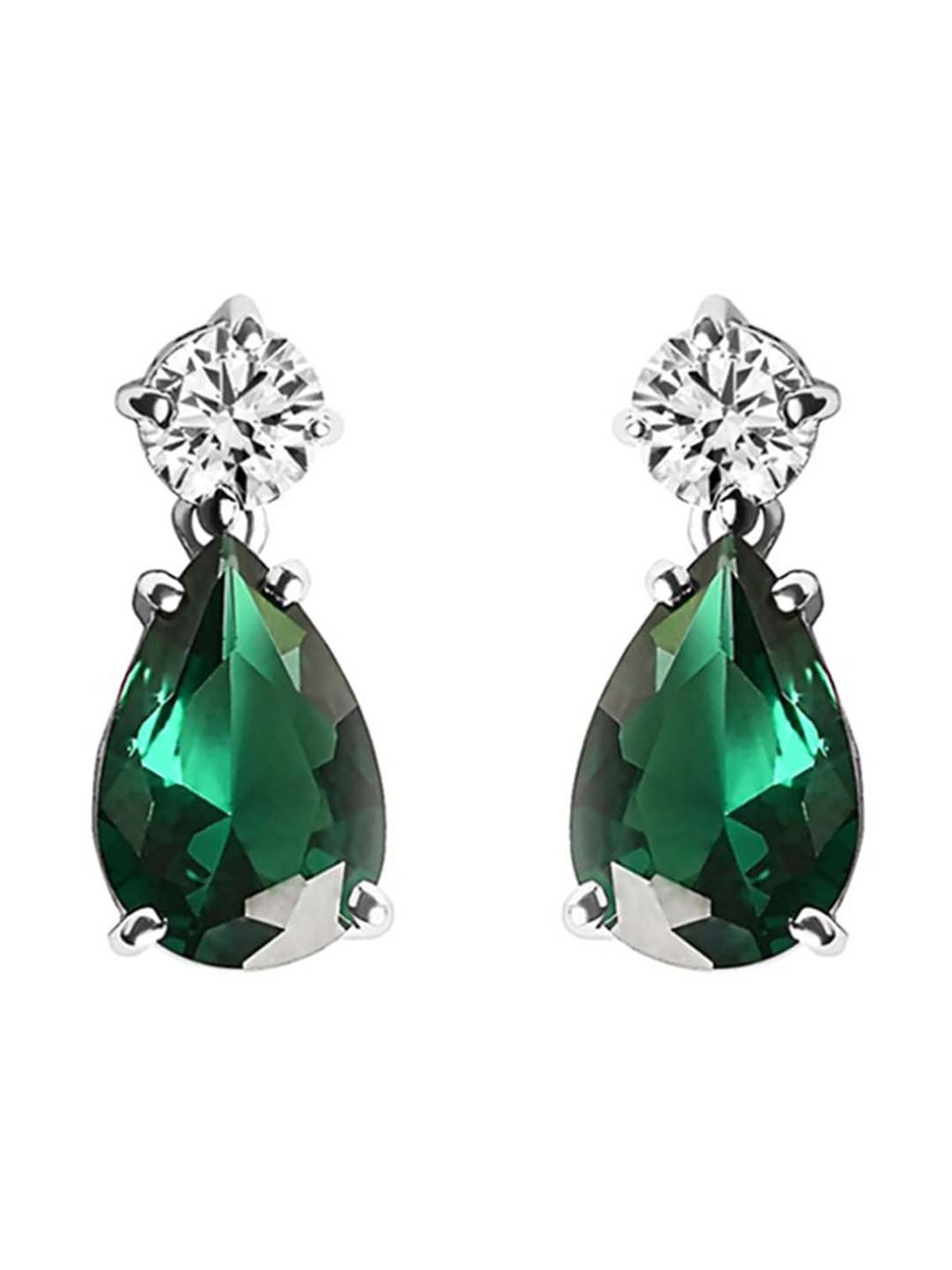 Clara 92.5 Sterling Silver Stone Solitaire Green Drop Earrings for Women