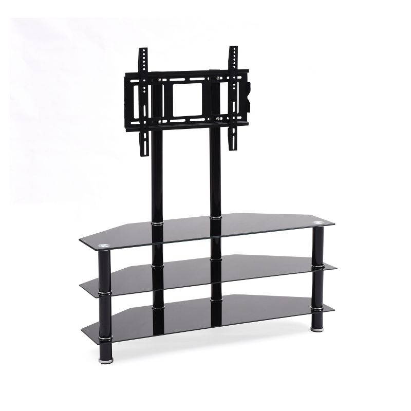 3 Shelf Glass TV Stand with Mount Black 43" - Hodedah Import