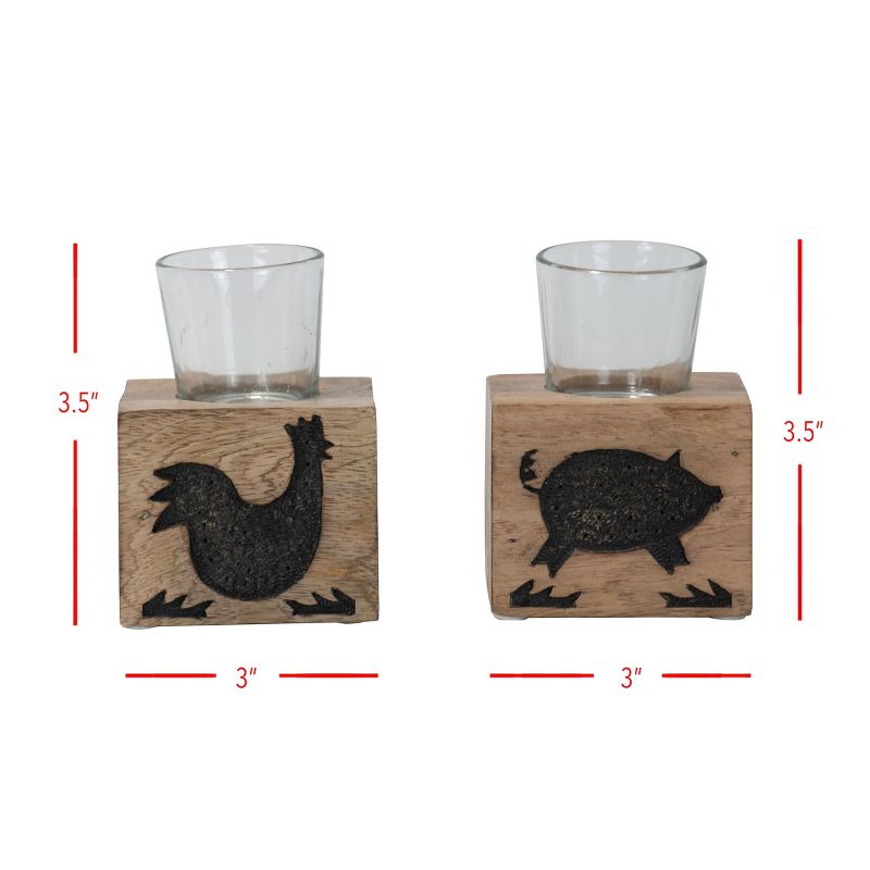 Set of 2 Black Wood Farm Votive Candle Holder with Glass Insert - Foreside Home & Garden