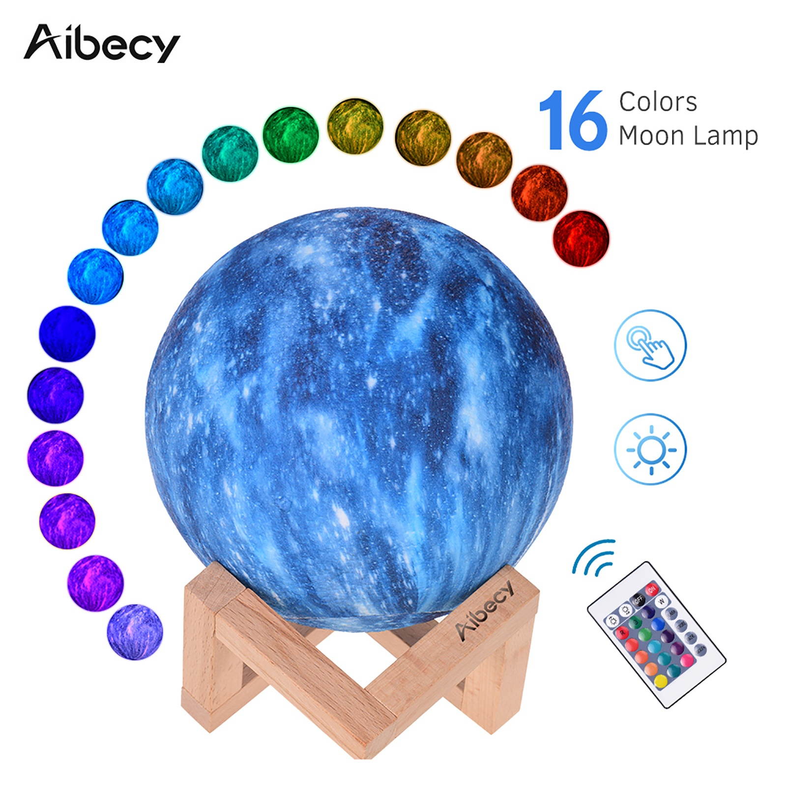 Aibecy LED Moon Lamp Moon Night Light 3D Printed Large Lunar Lamp with Stand USB Cable 16 Glowing Colors Remote Control & TouchControl Rechargeable Brightness Adjustable Home Light for Children Women